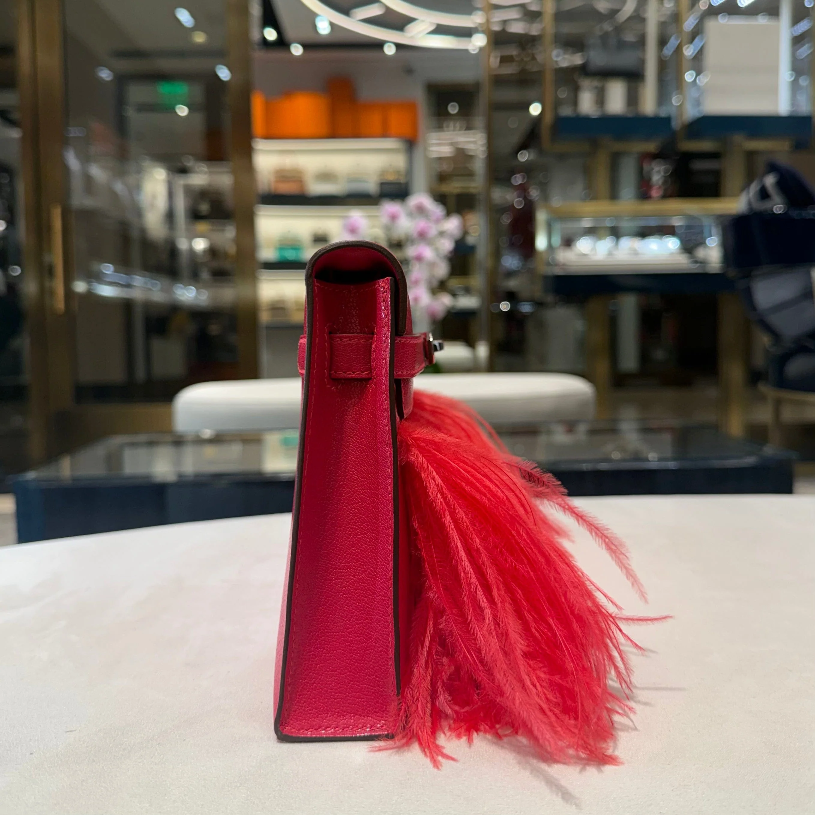 Hermès Rose Extreme Kelly Elan Folie Chamkila Ostrich Feathers Palladium Hardware - Image 3