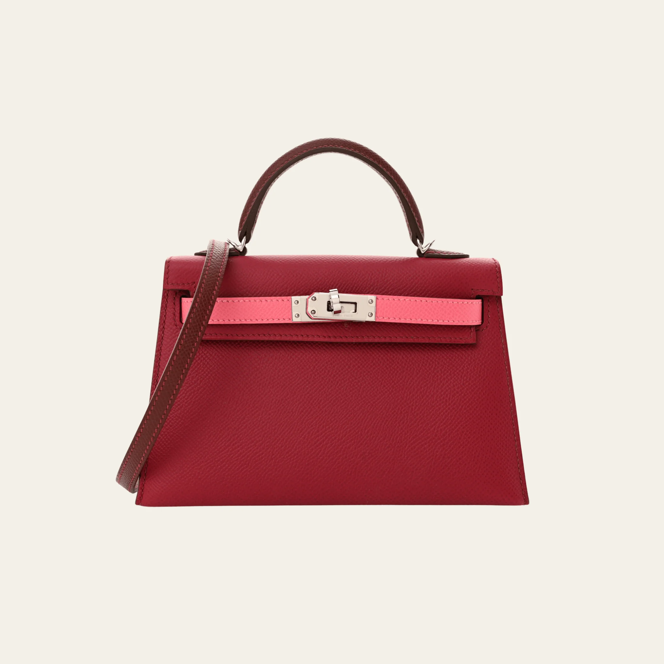 Hermès Rubis Rose Azalee Rouge Mini Kelly Sellier 20 Tricolore Epsom Palladium Hardware