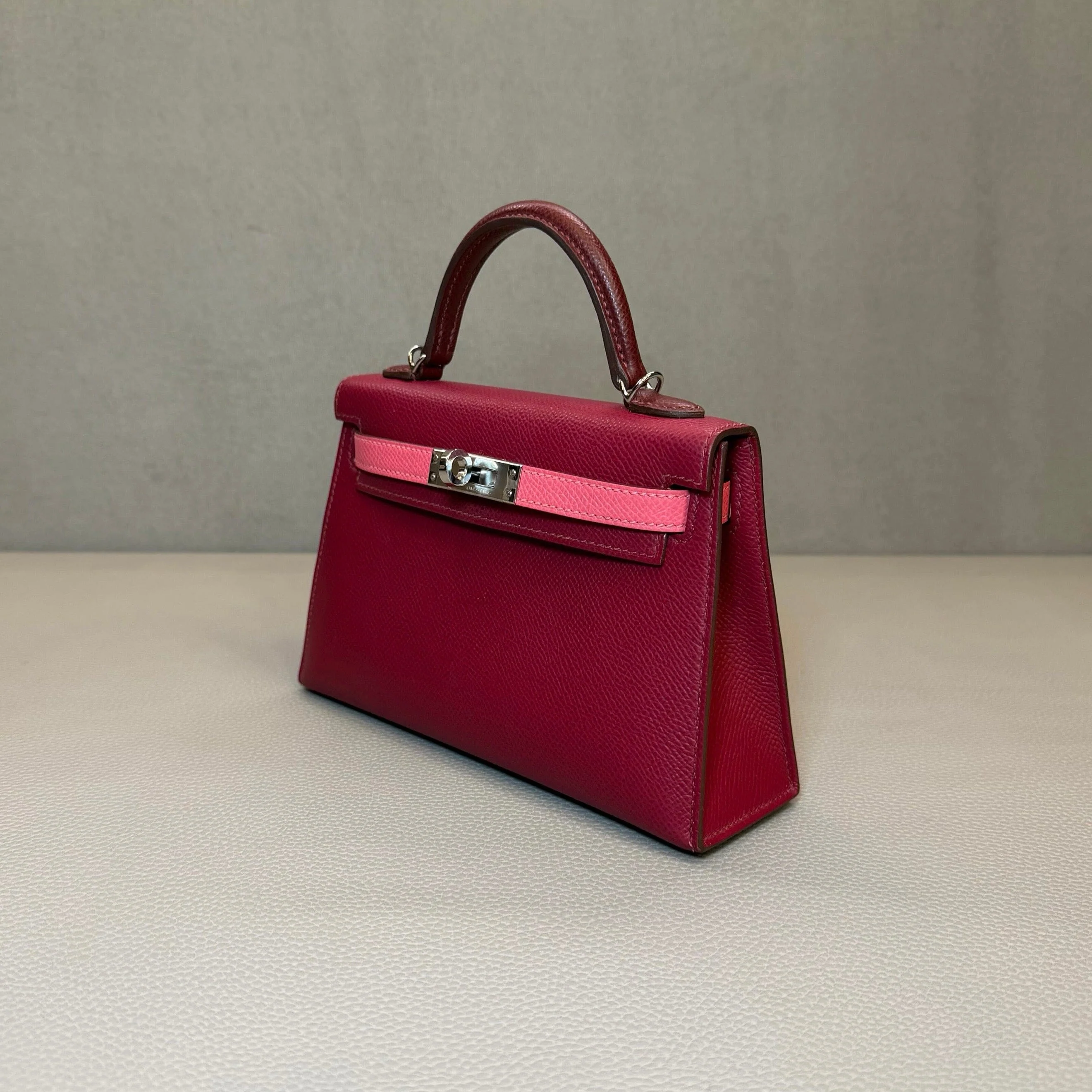 Hermès Rubis Rose Azalee Rouge Mini Kelly Sellier 20 Tricolore Epsom Palladium Hardware - Image 5
