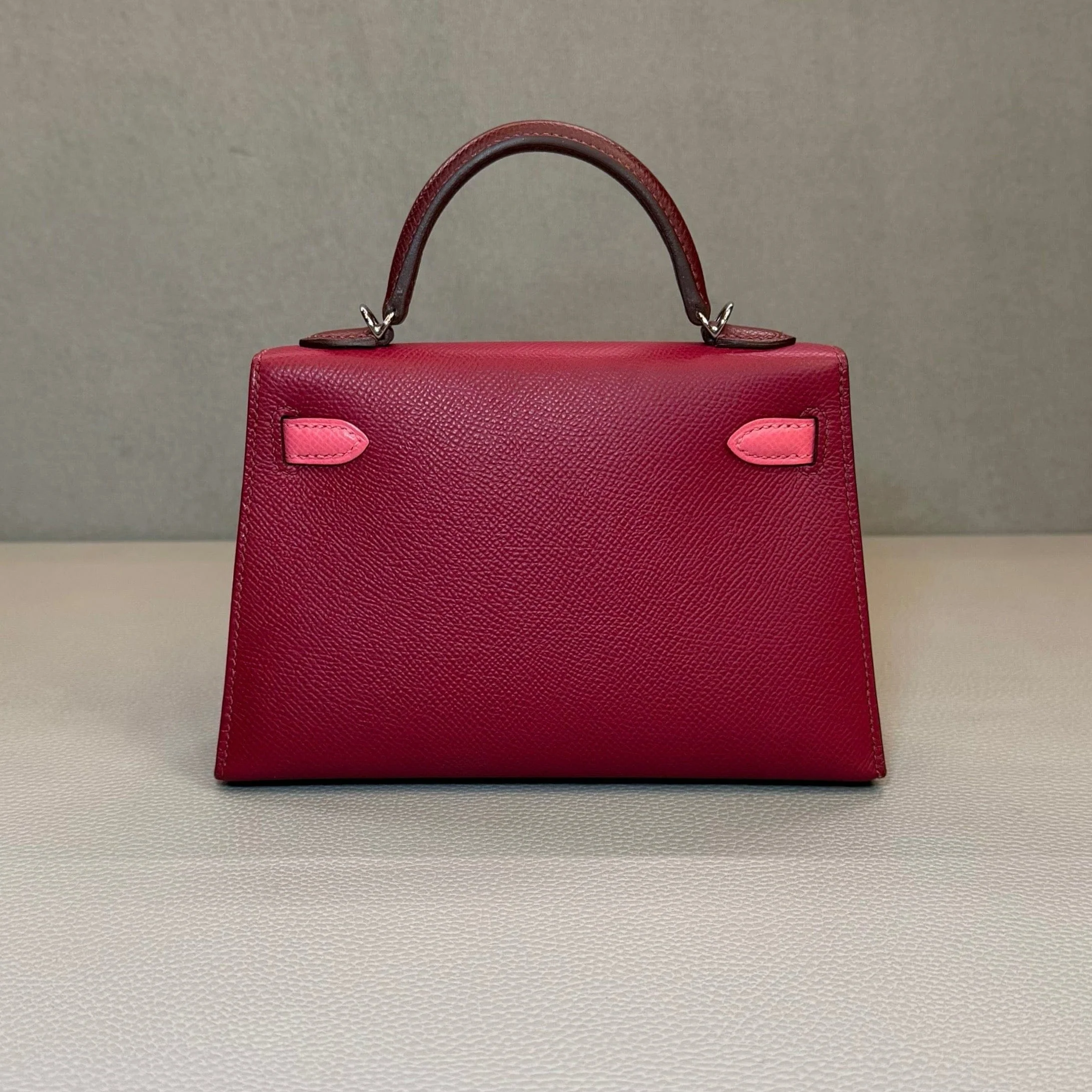 Hermès Rubis Rose Azalee Rouge Mini Kelly Sellier 20 Tricolore Epsom Palladium Hardware - Image 6