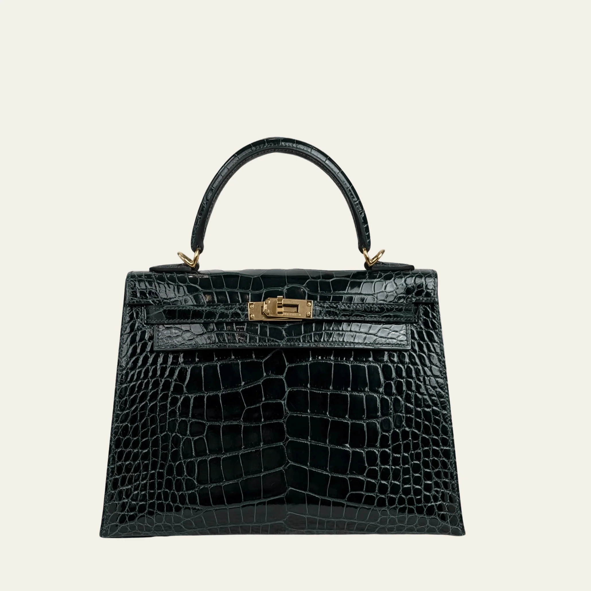 Hermès Vert Cypres Kelly Sellier 25 Alligator Mississippiensis Gold Hardware