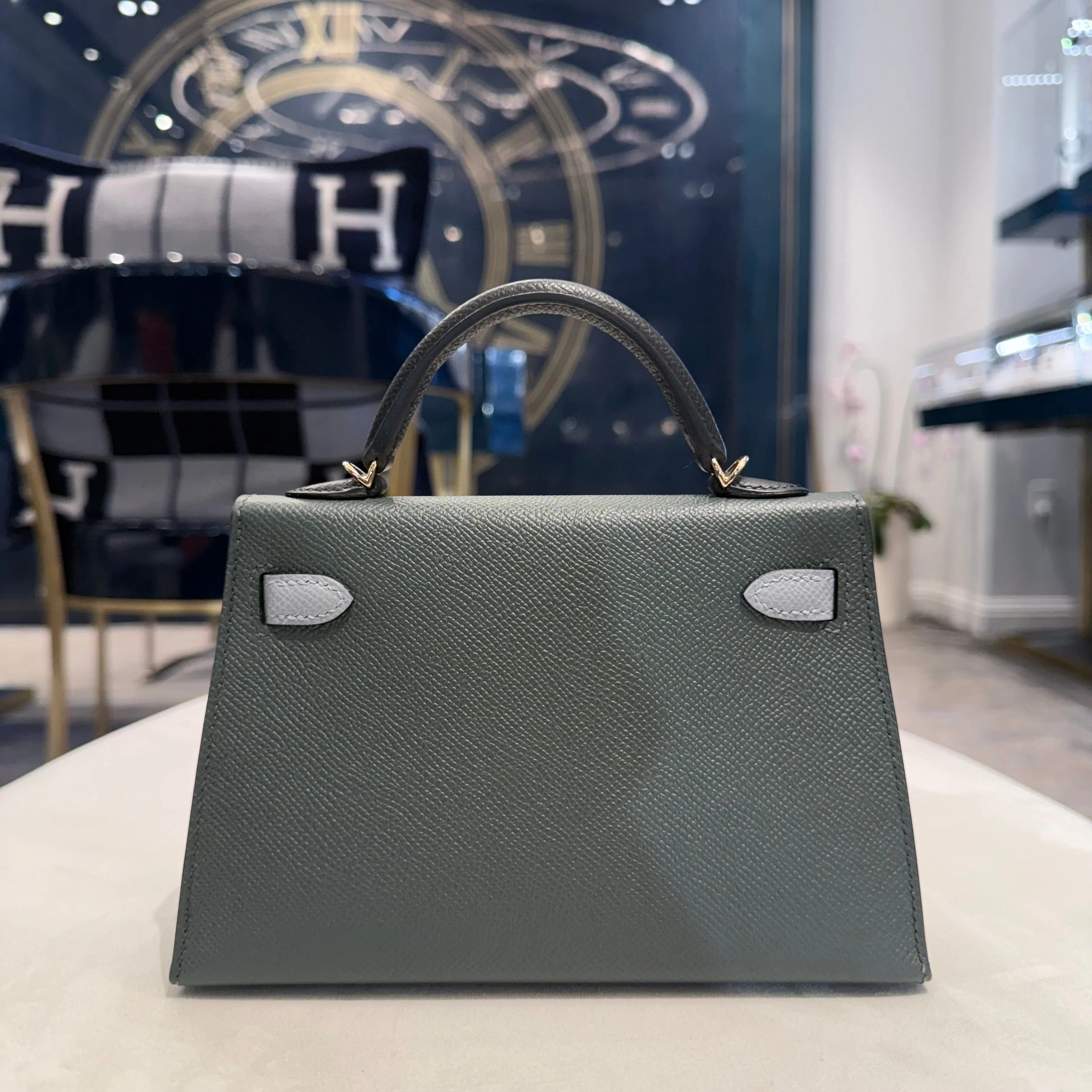Hermès Vert Mangrove / Gris Pantin / Noir Mini Kelly Sellier 20 Epsom Permabrass Hardware - Image 3