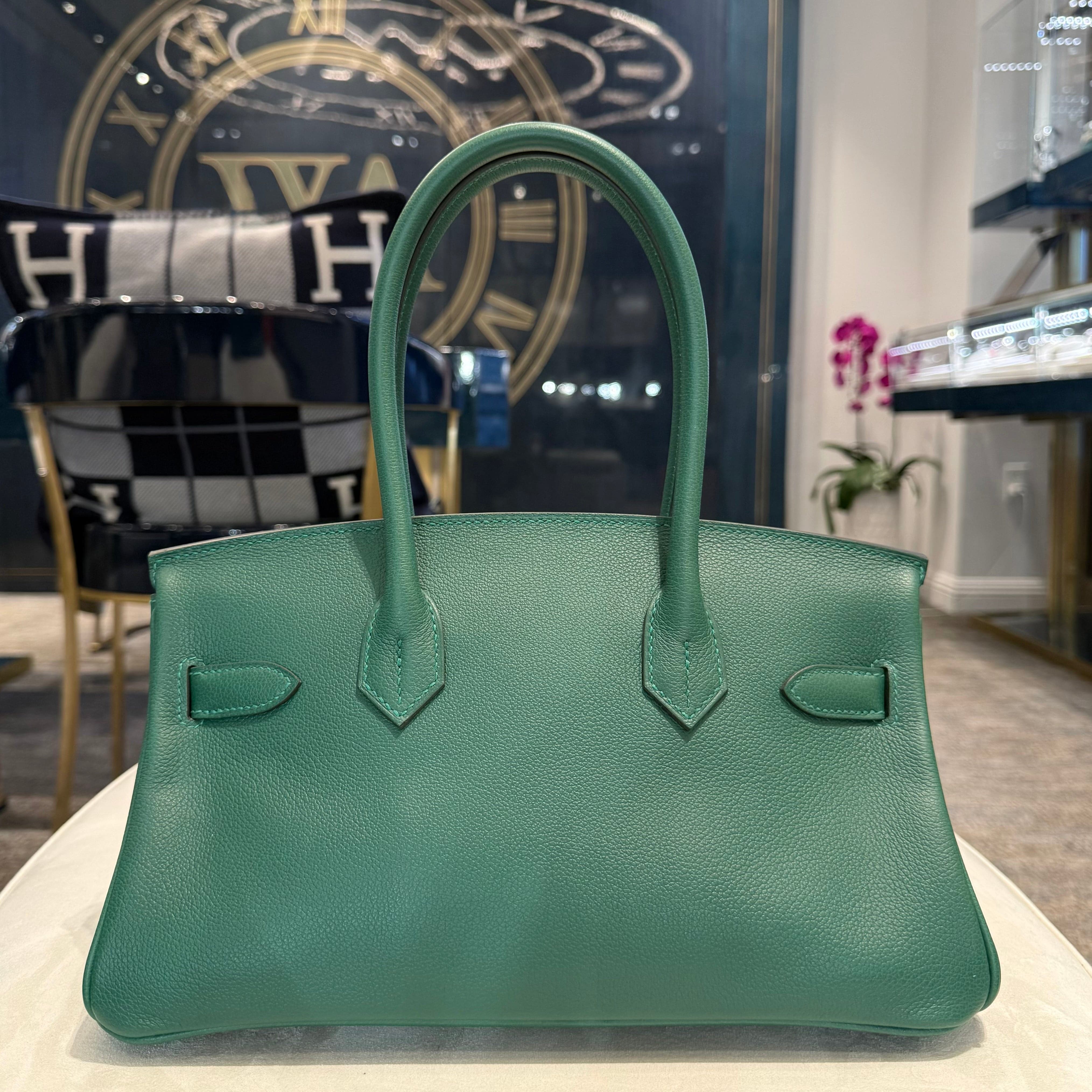 Hermès Vert Moyen Shoulder Birkin Light 29 Evercolor Palladium Hardware - Image 3