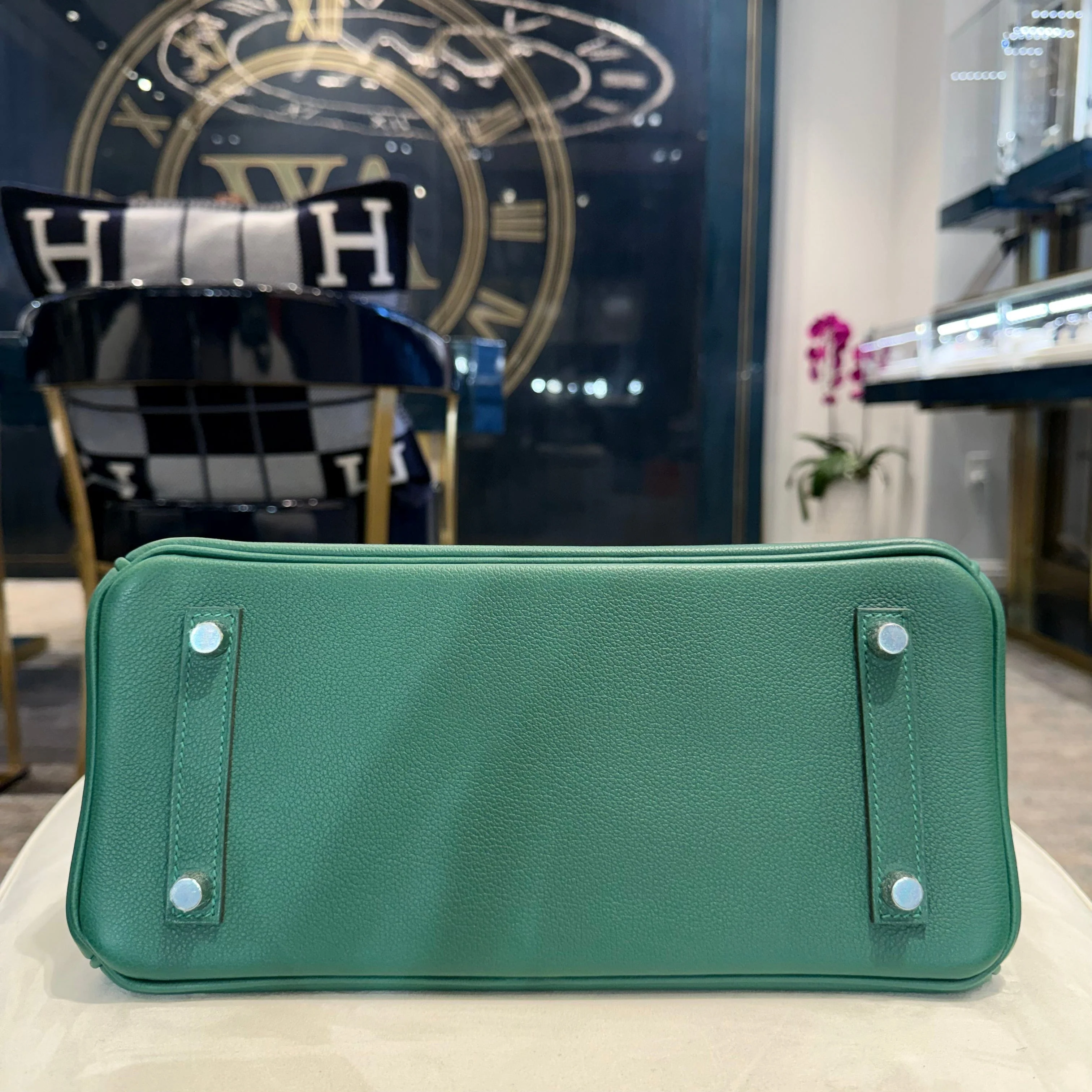 Hermès Vert Moyen Shoulder Birkin Light 29 Evercolor Palladium Hardware - Image 6