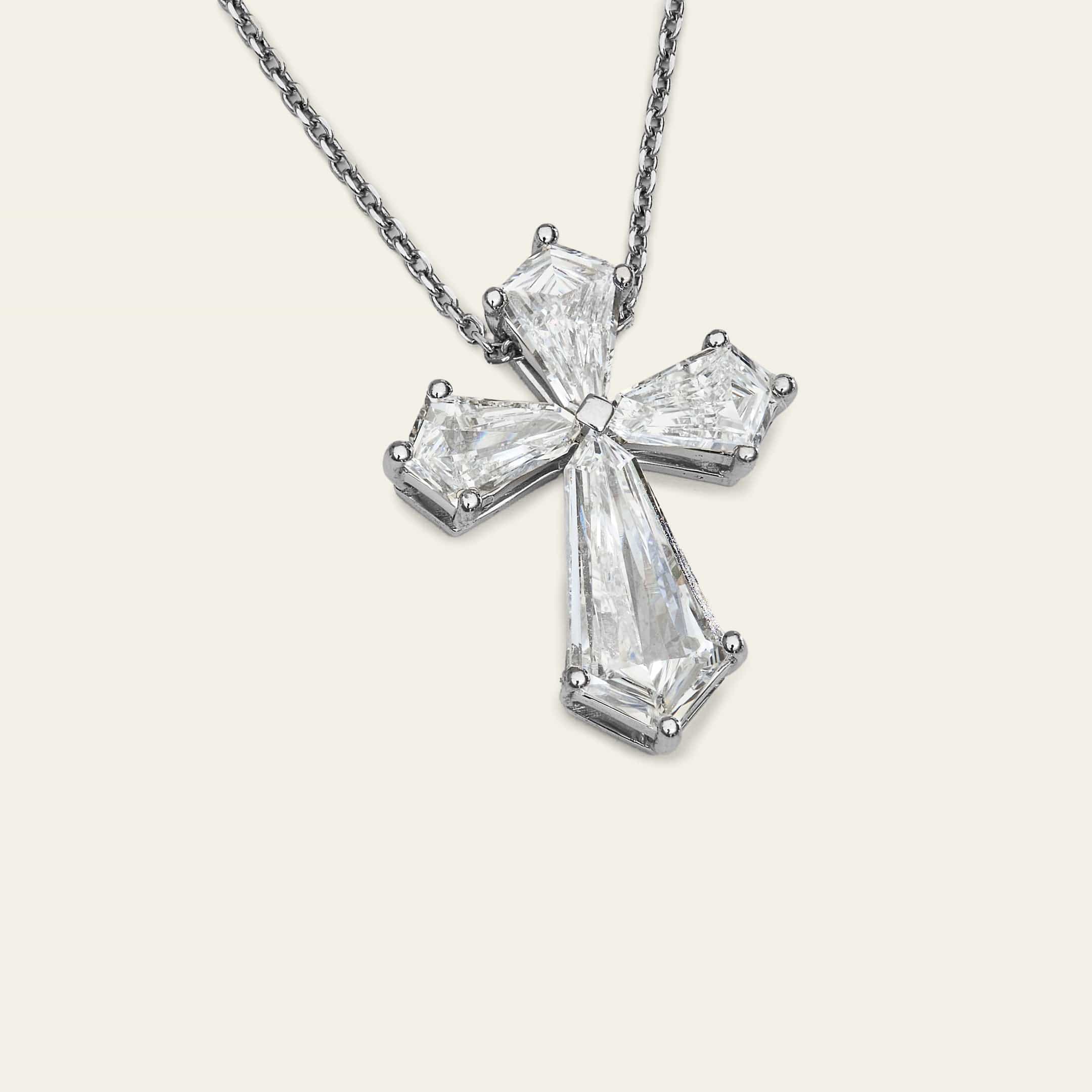 Kite Shape Platinum Diamond Cross Pendant Necklace - Image 3