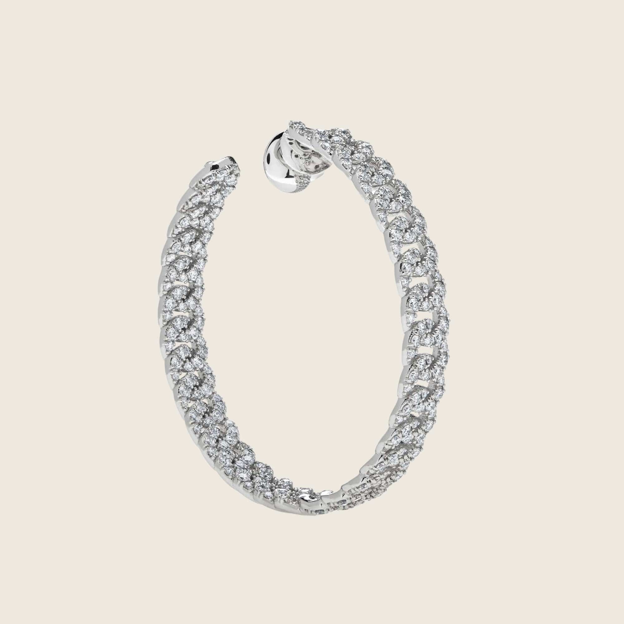 Large Pavé Diamond Chain Link Hoop Earrings - Image 4