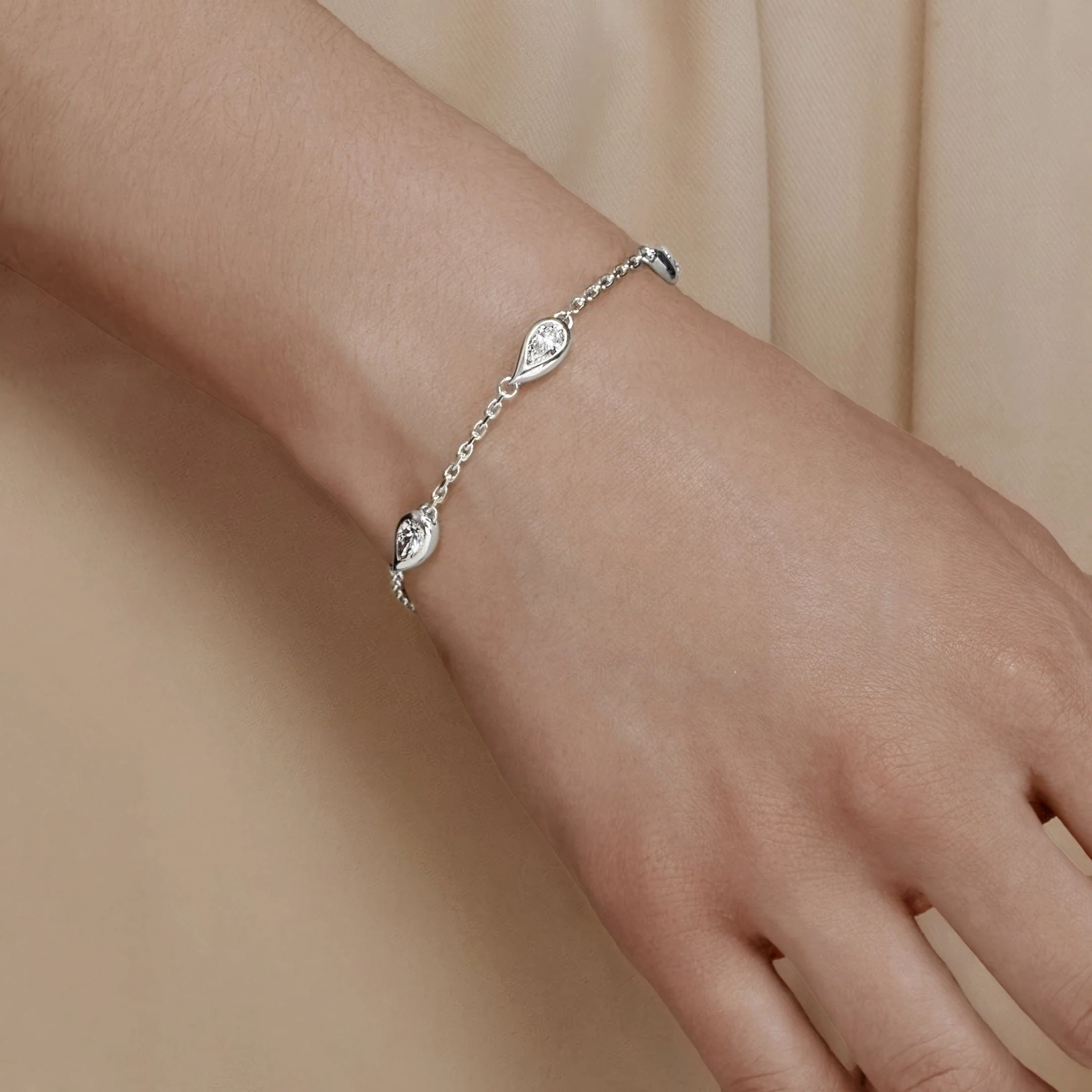 Mika Pear Shaped Diamond Bracelet in White Gold - Image 7
