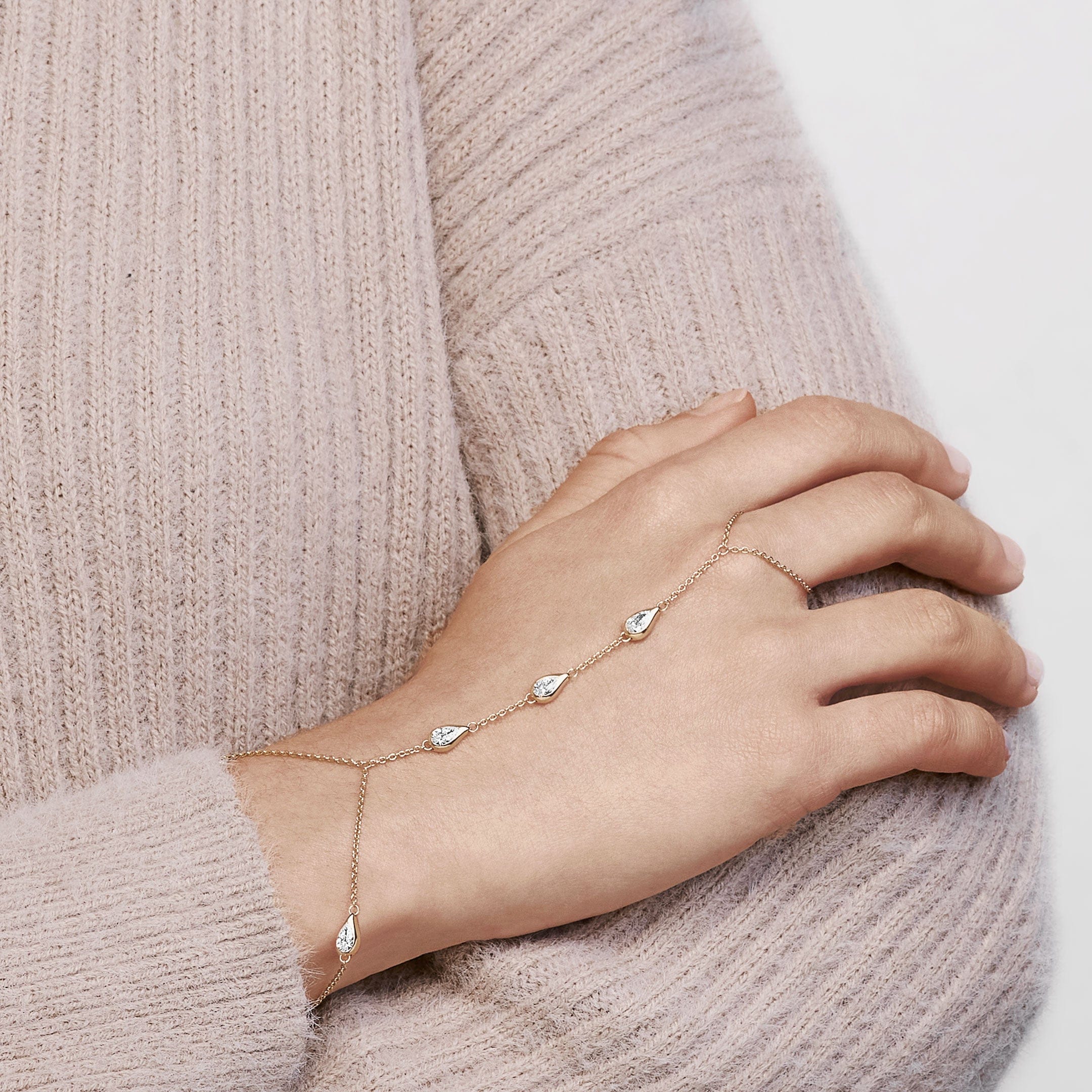 Mika Pear Shaped Diamond Hand Chain - Image 2