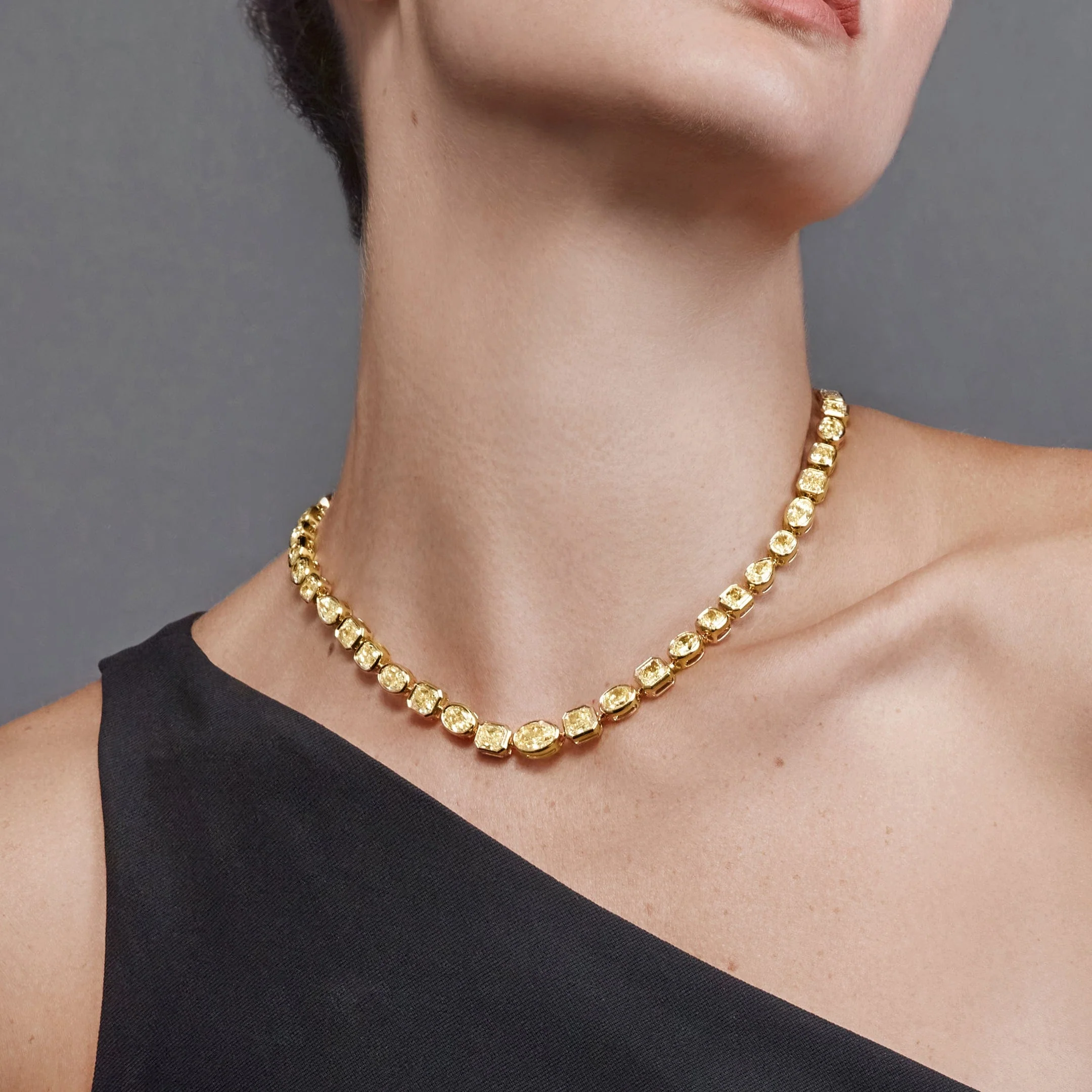 Multi-Shape Bezel Set Yellow Diamond Necklace - Image 4