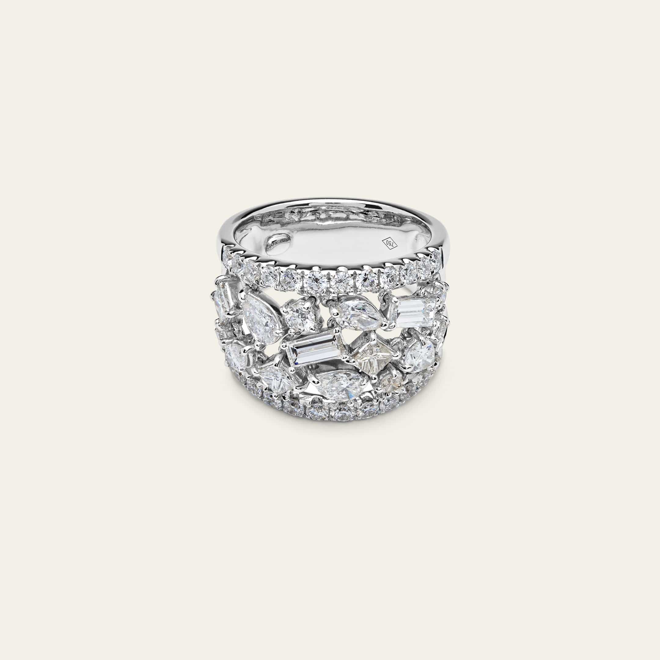Multi Shape Diamond White Gold Cocktail Ring - Image 3