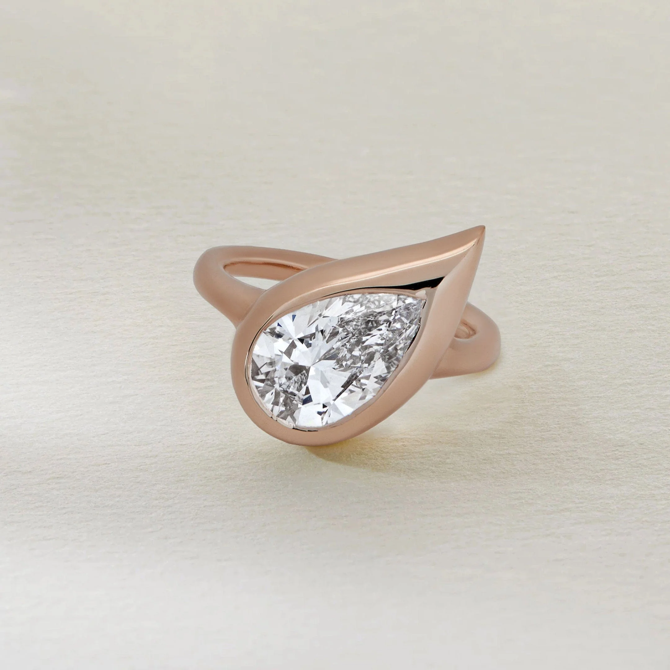 Original Mika Pinky Ring in Rose Gold with Pear Diamond