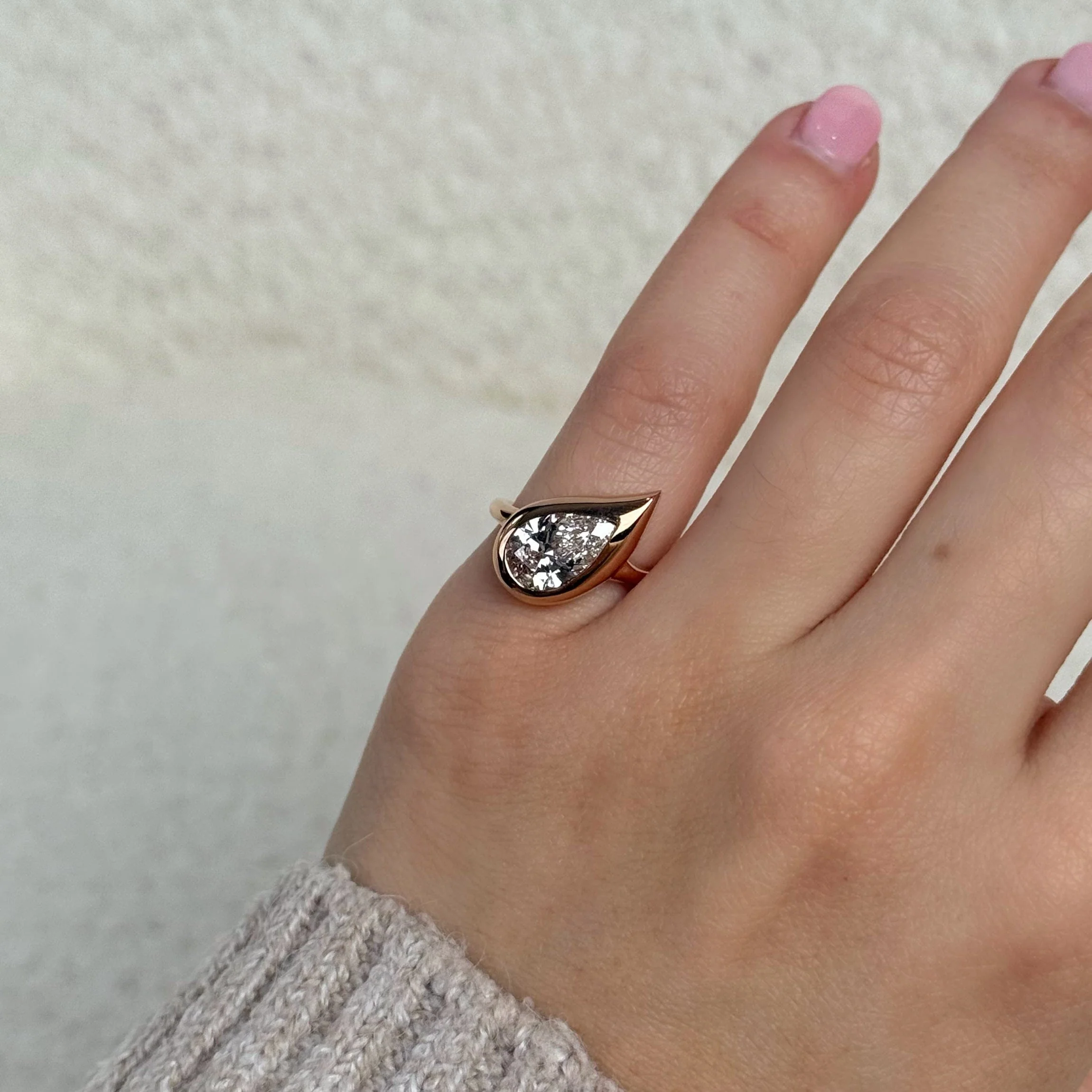 Original Mika Pinky Ring in Rose Gold with Pear Diamond - Image 2