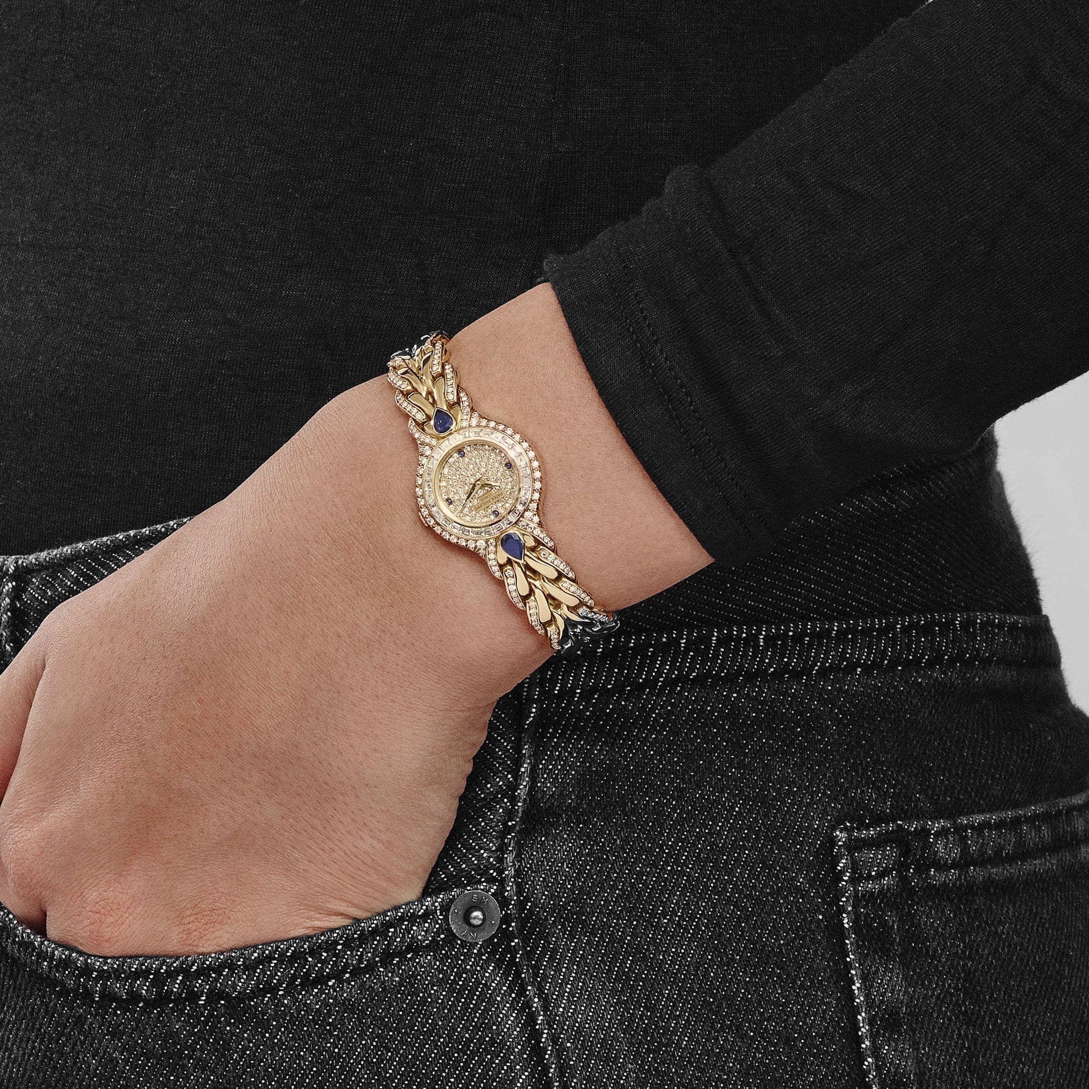 Patek Philippe La Flamme 4818/11 'Ladies' Yellow Gold Diamonds Blue Sapphires Quartz - Image 3