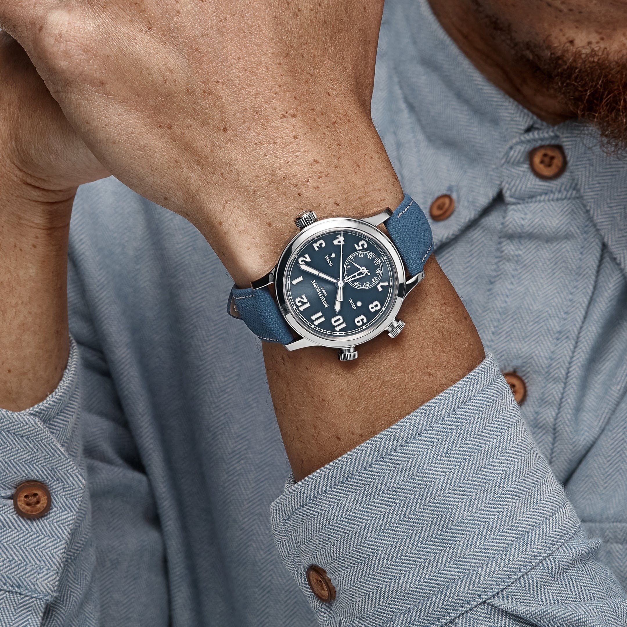 Patek Philippe Calatrava 7234A-001 'Pilot' Travel Time Stainless Steel Blue-Grey Dial Singapore Edition (2019) - Image 2