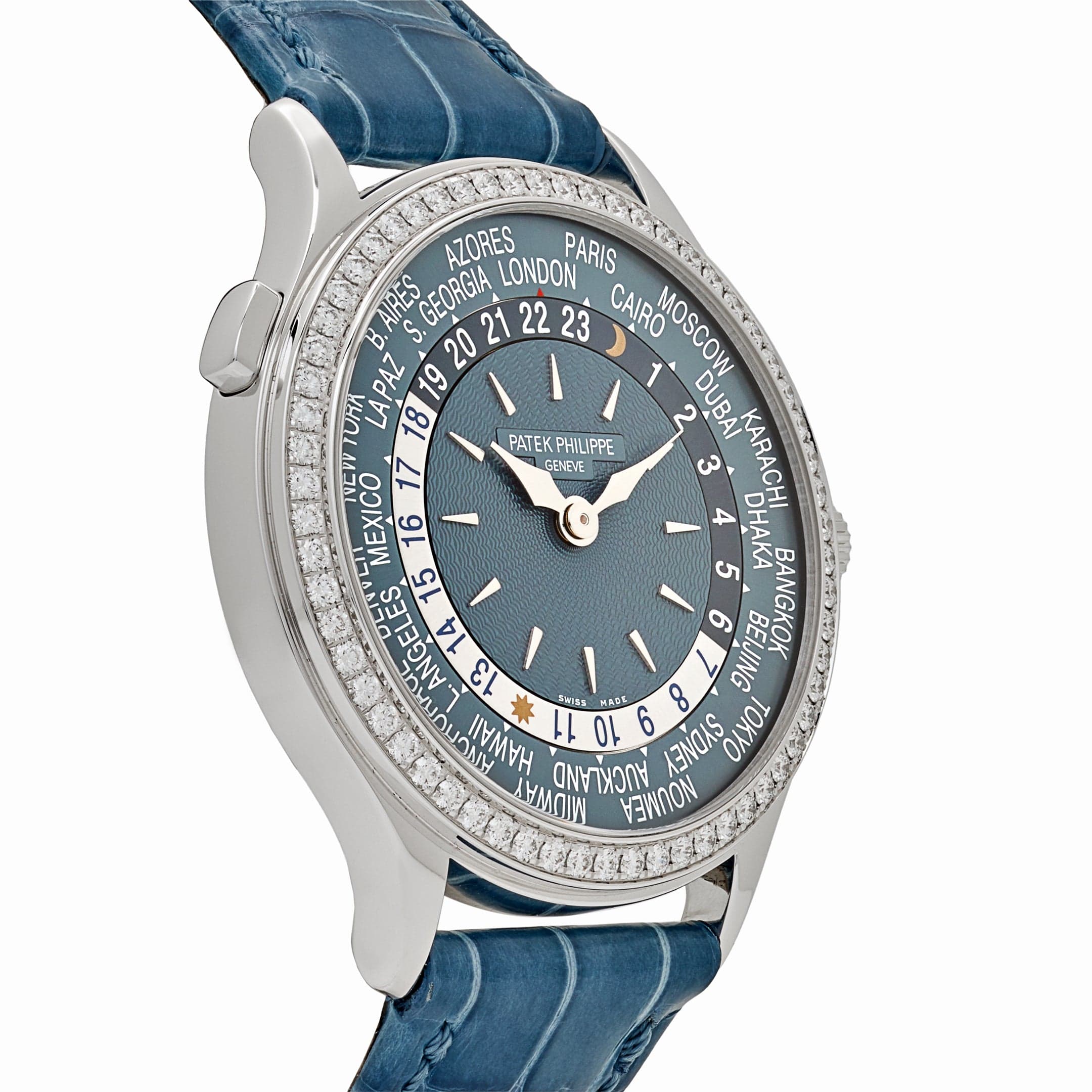 Patek Philippe Complications 7130G-016 World Time l White Gold Gray-Blue Dial Diamond Bezel (2022) - Image 3