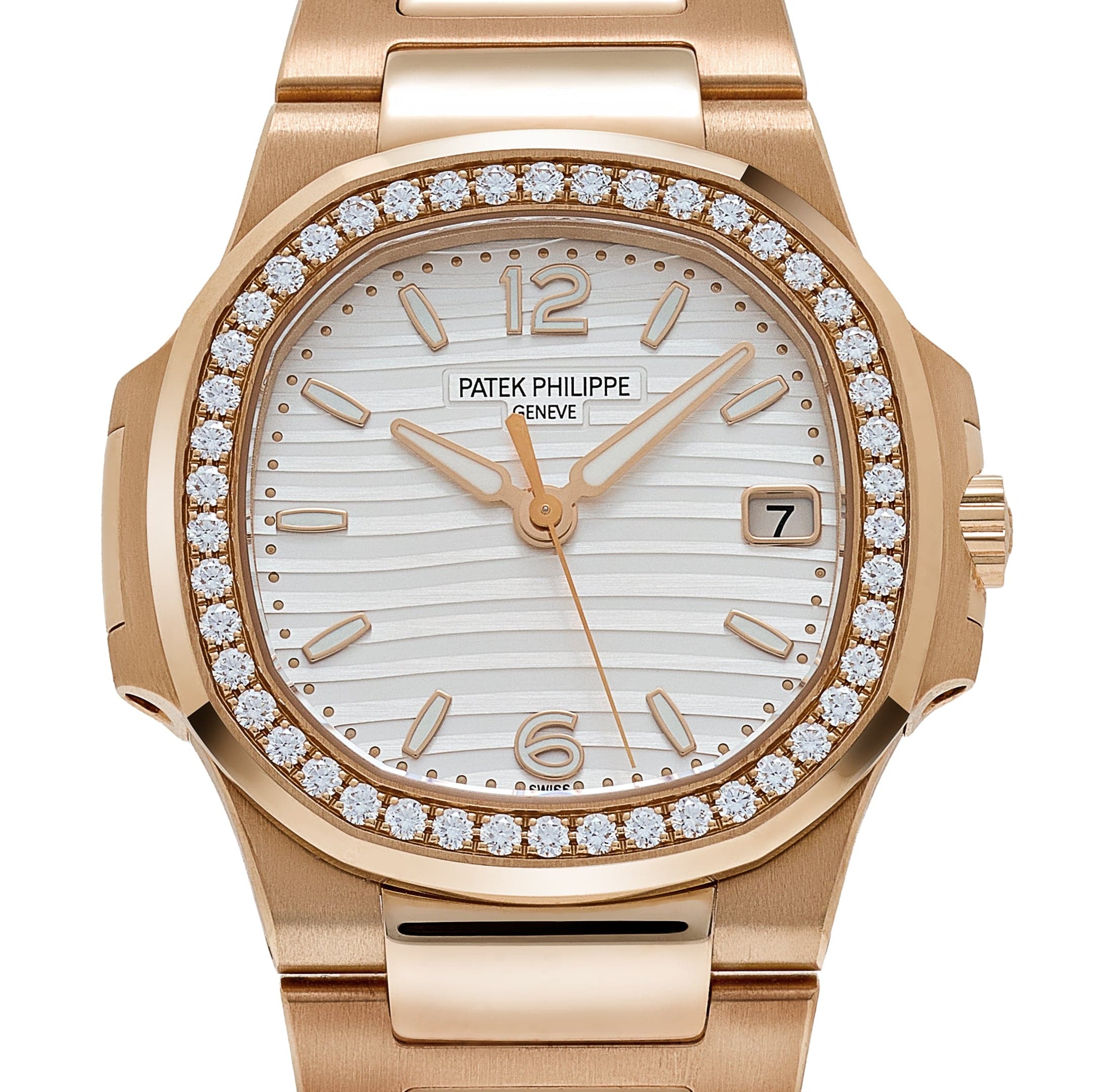 Patek Philippe Nautilus 7010/1R-011 'Ladies' Rose Gold Silver Dial Diamond Bezel Quartz (2019) - Image 4