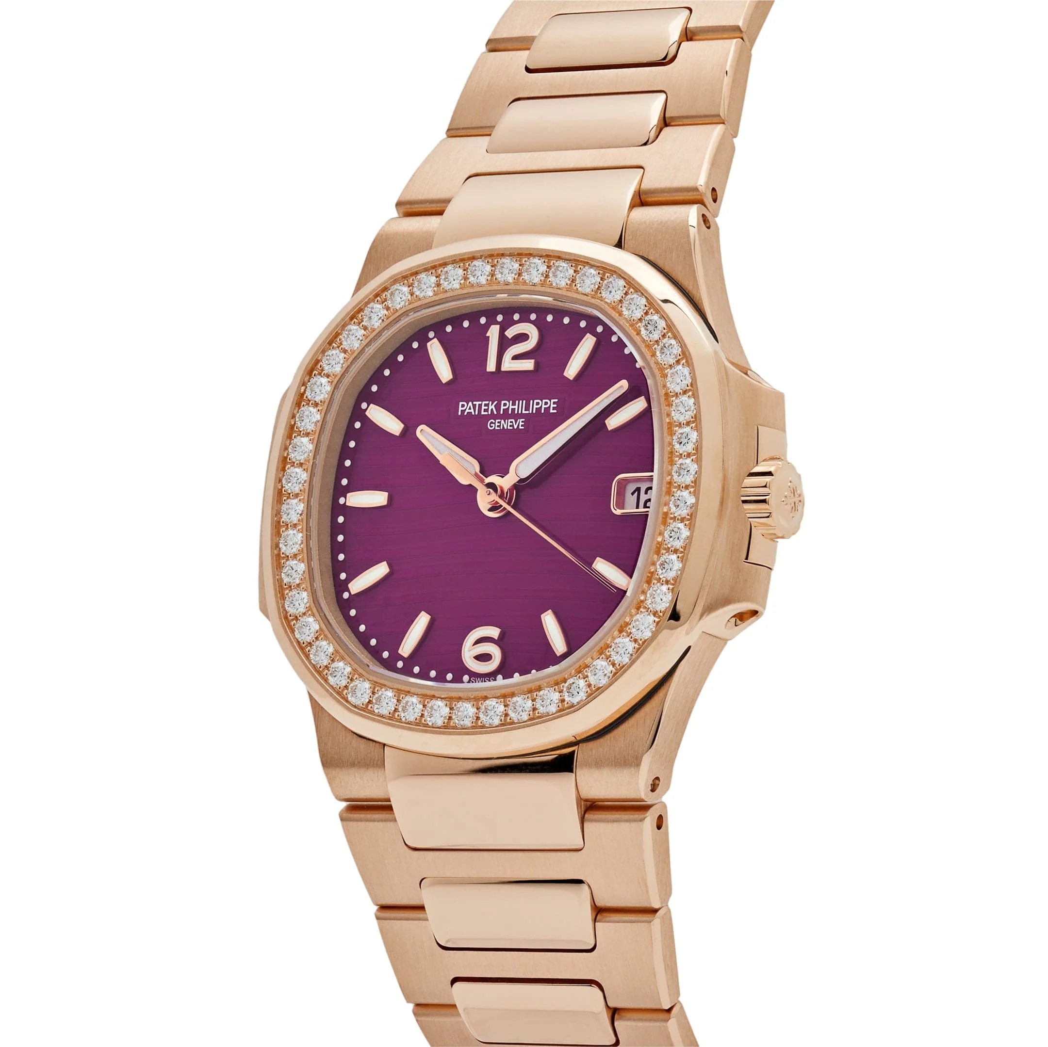 Patek Philippe Nautilus 7010/1R-013 'Ladies' Quartz Rose Gold Purple Diamond Bezel - Image 2
