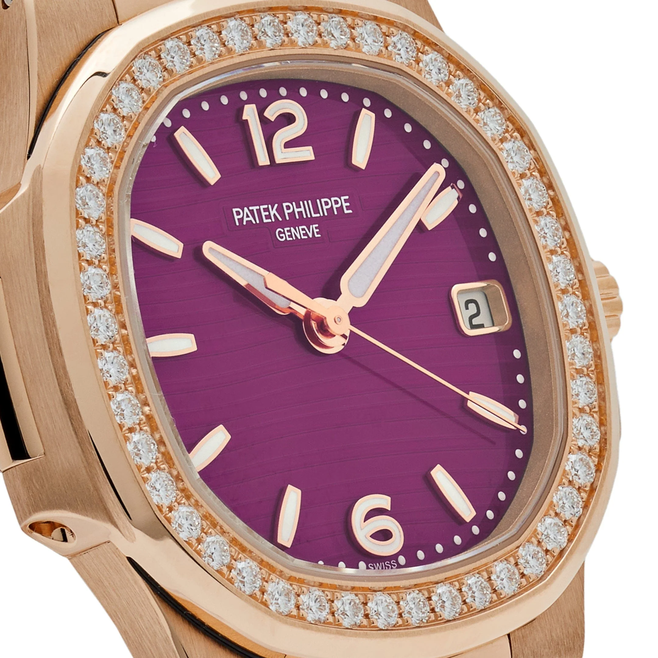 Patek Philippe Nautilus 7010/1R-013 'Ladies' Quartz Rose Gold Purple Diamond Bezel - Image 3