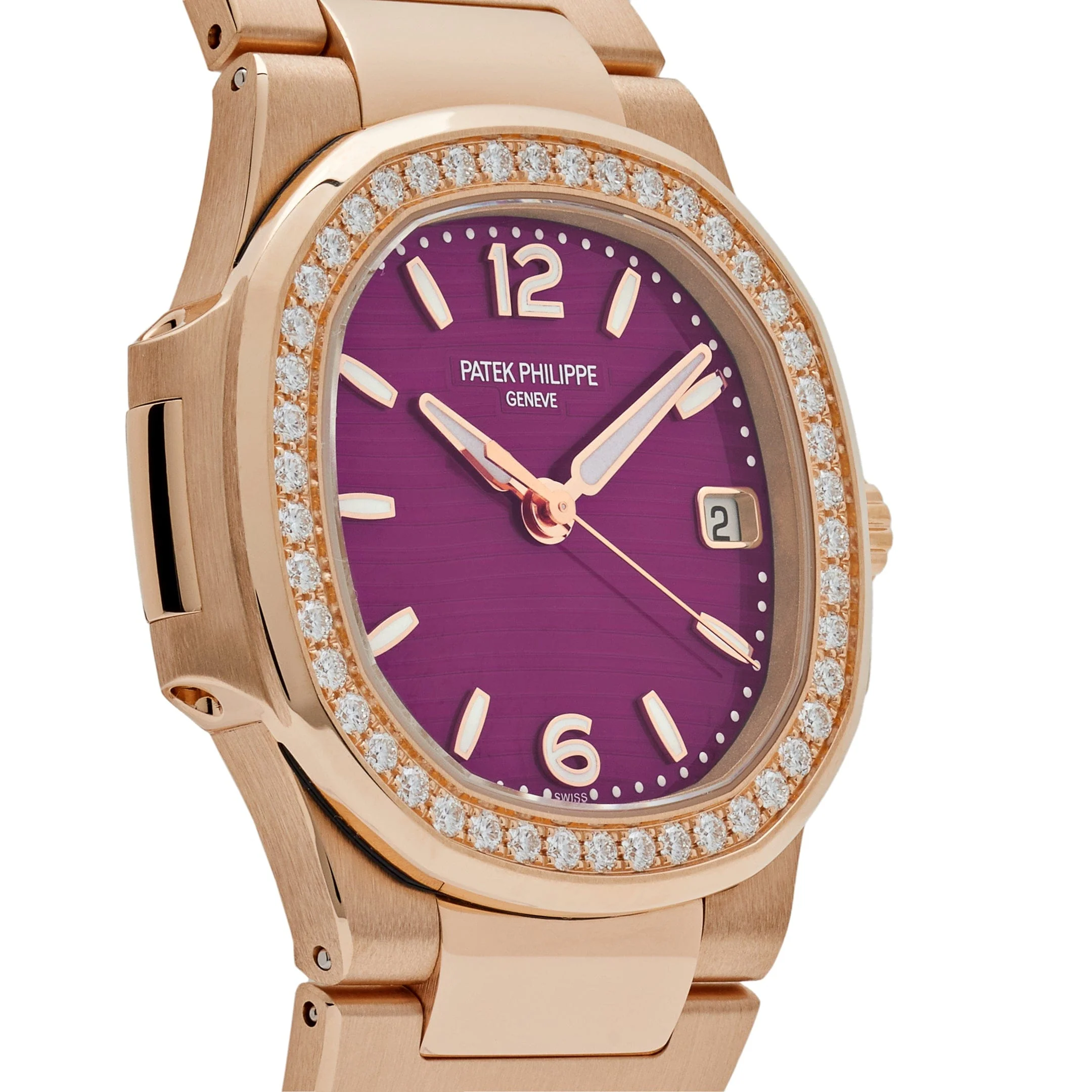 Patek Philippe Nautilus 7010/1R-013 'Ladies' Quartz Rose Gold Purple Diamond Bezel - Image 4