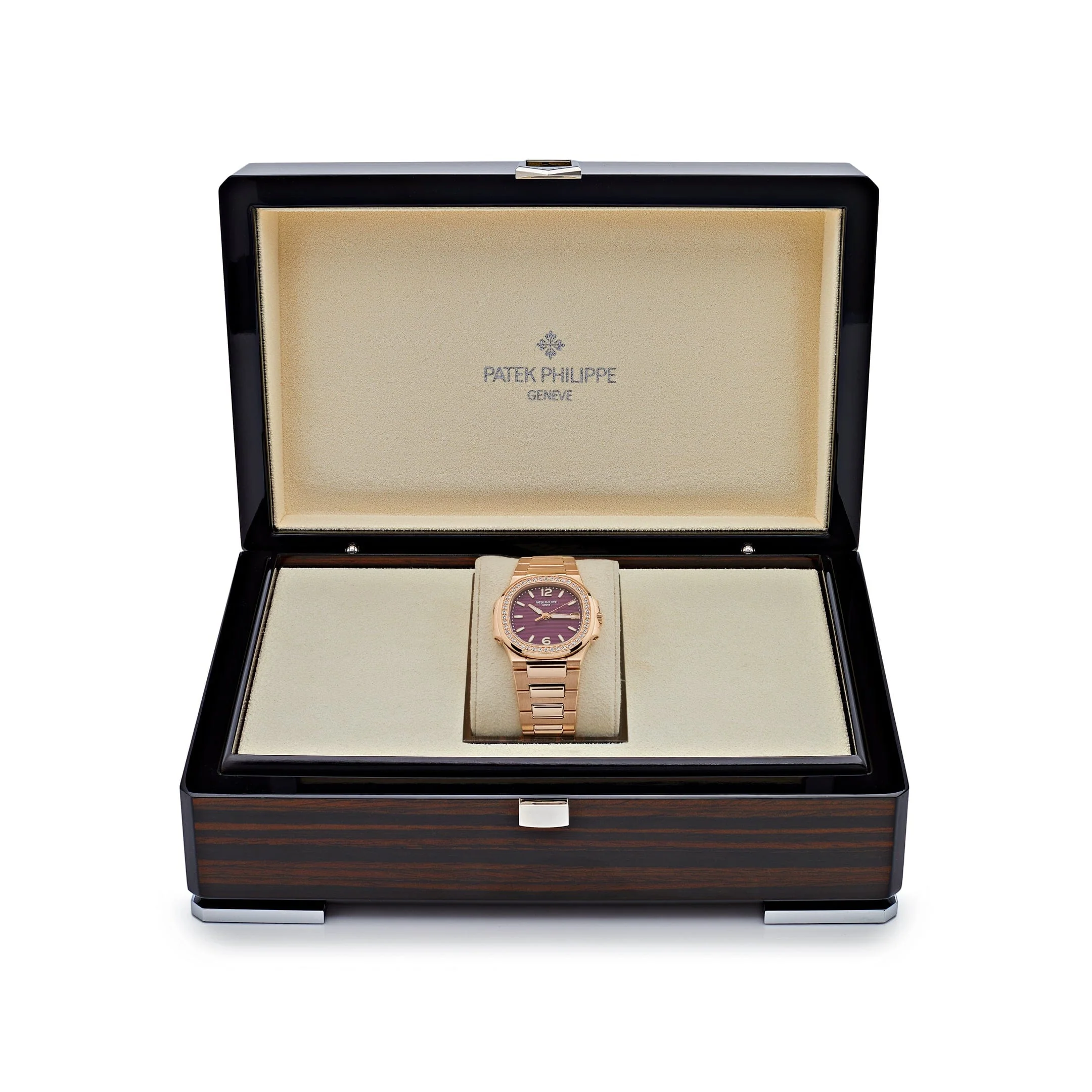 Patek Philippe Nautilus 7010/1R-013 'Ladies' Quartz Rose Gold Purple Diamond Bezel - Image 6