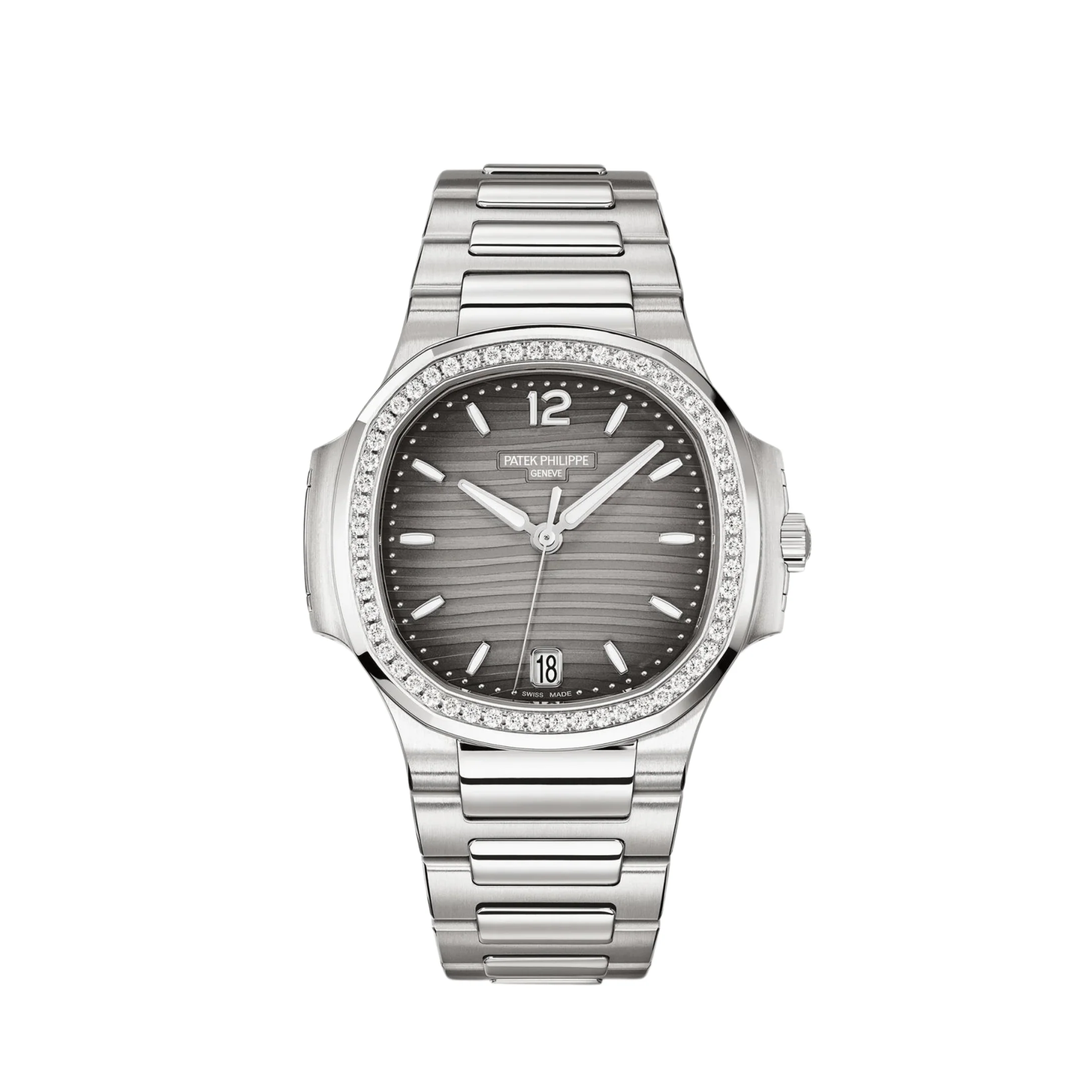 Patek Philippe Nautilus 7118/1200A-011 'Ladies' Stainless Steel Grey Dial Diamond Bezel