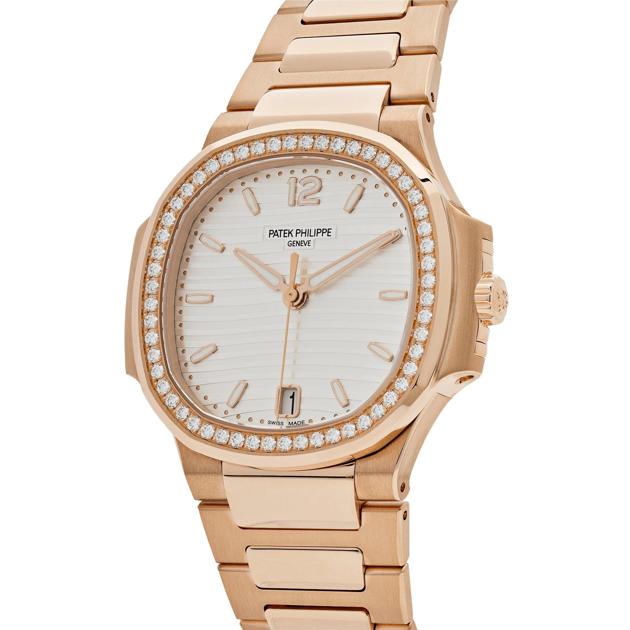 Patek Philippe Nautilus 7118/1200R-001 Ladies Automatic Rose Gold Silver Dial Diamond Bezel - Image 3