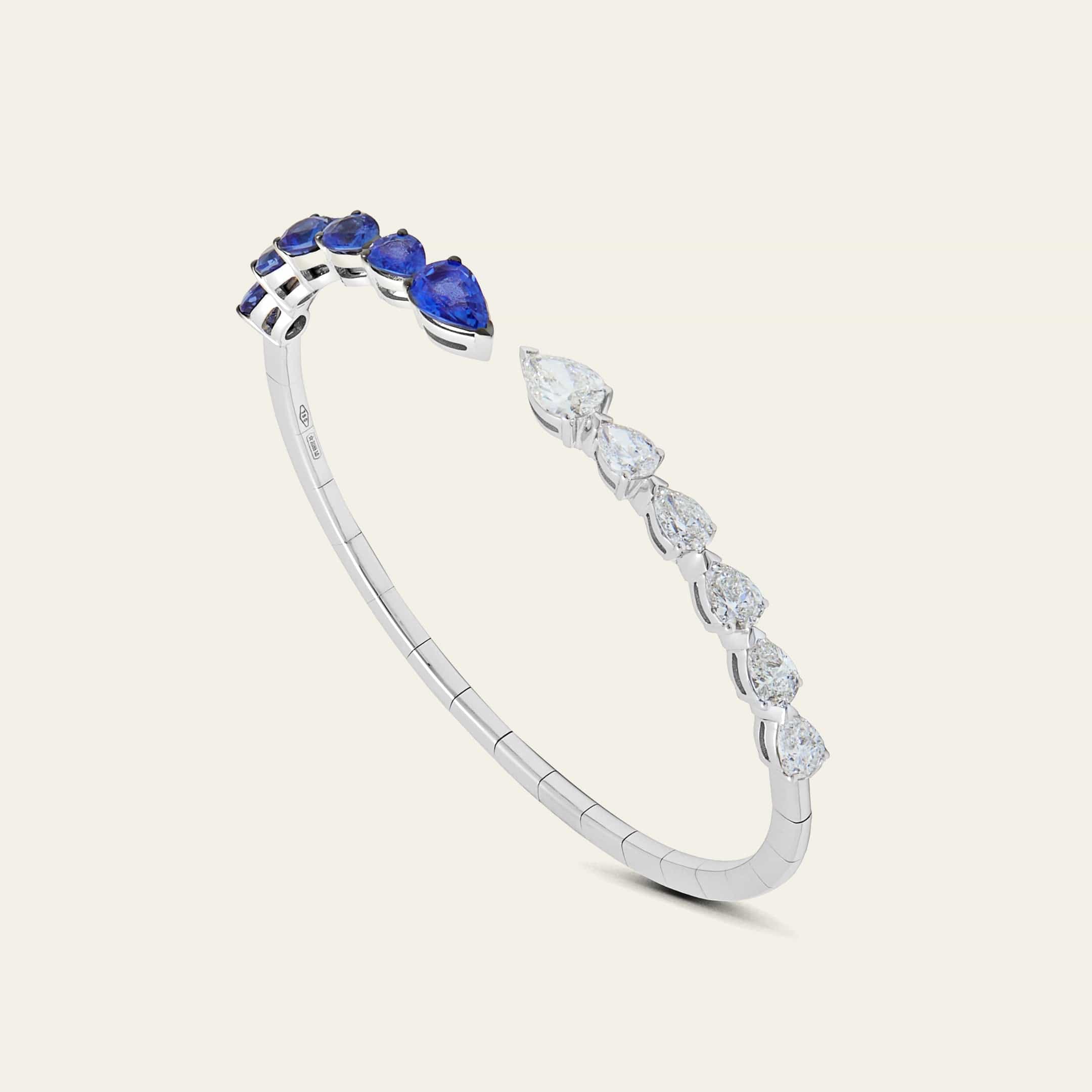 Pear-Shaped Diamond and Blue Sapphire Cuff Bracelet - Image 3