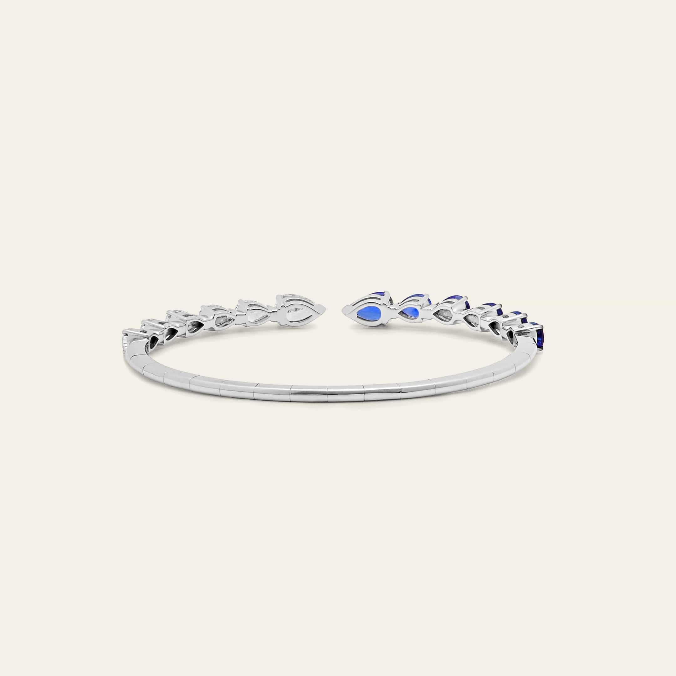 Pear-Shaped Diamond and Blue Sapphire Cuff Bracelet - Image 4