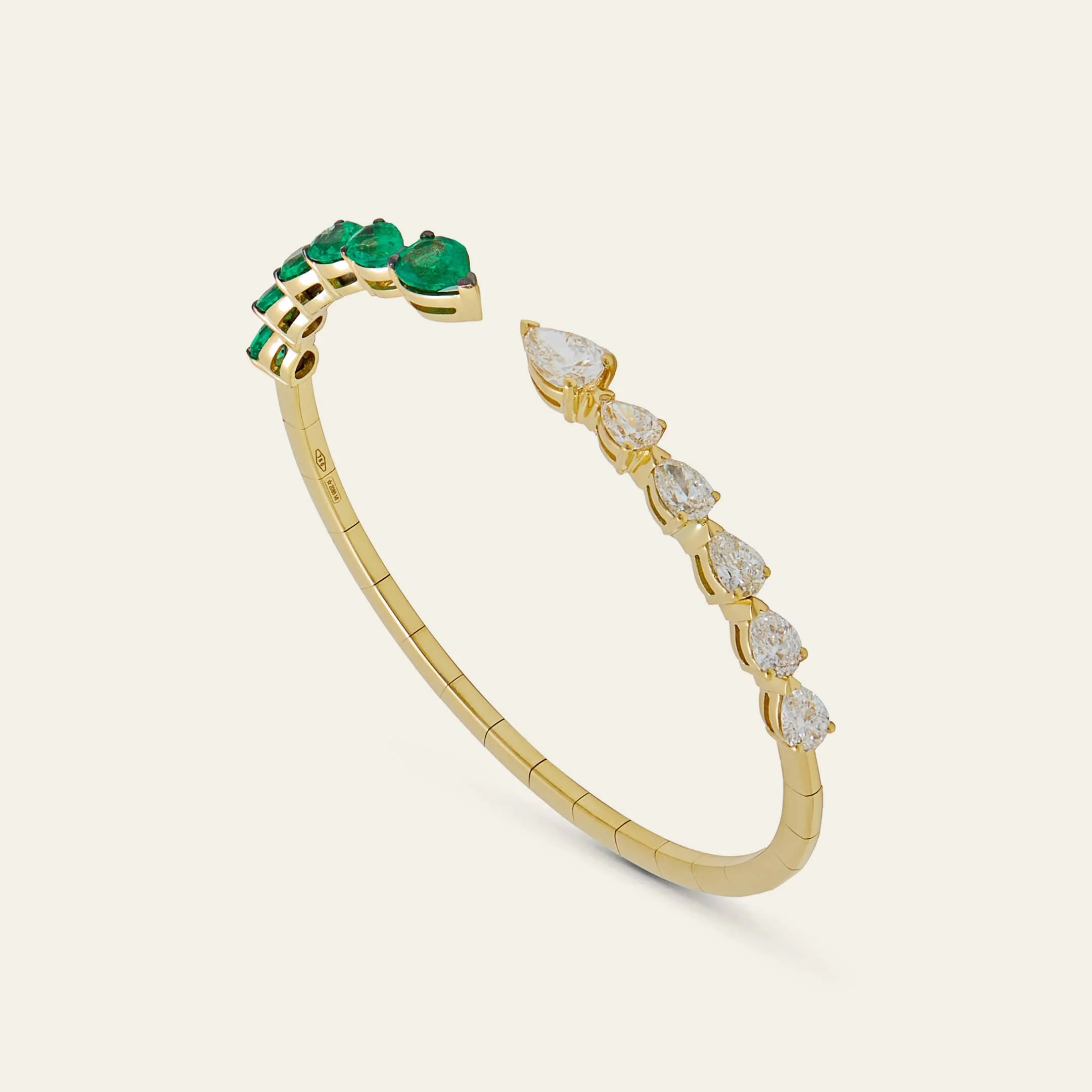 Pear-Shaped Diamond and Emerald Cuff Bracelet - Image 3