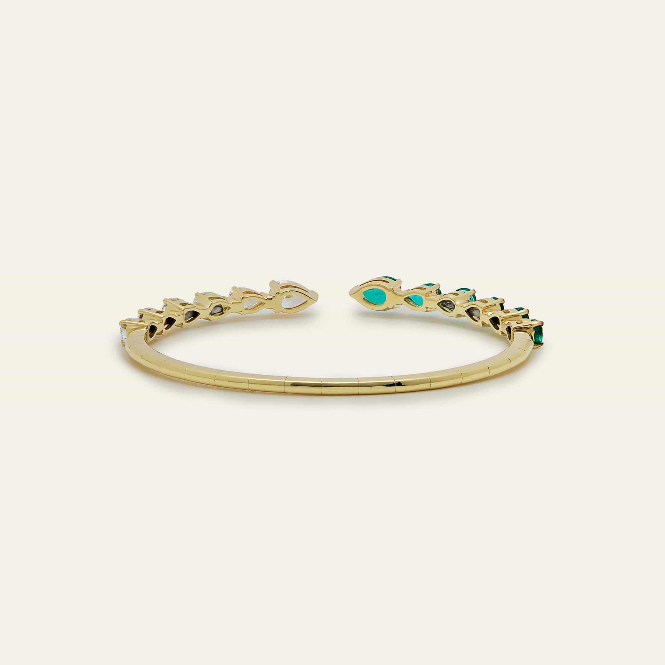 Pear-Shaped Diamond and Emerald Cuff Bracelet - Image 4
