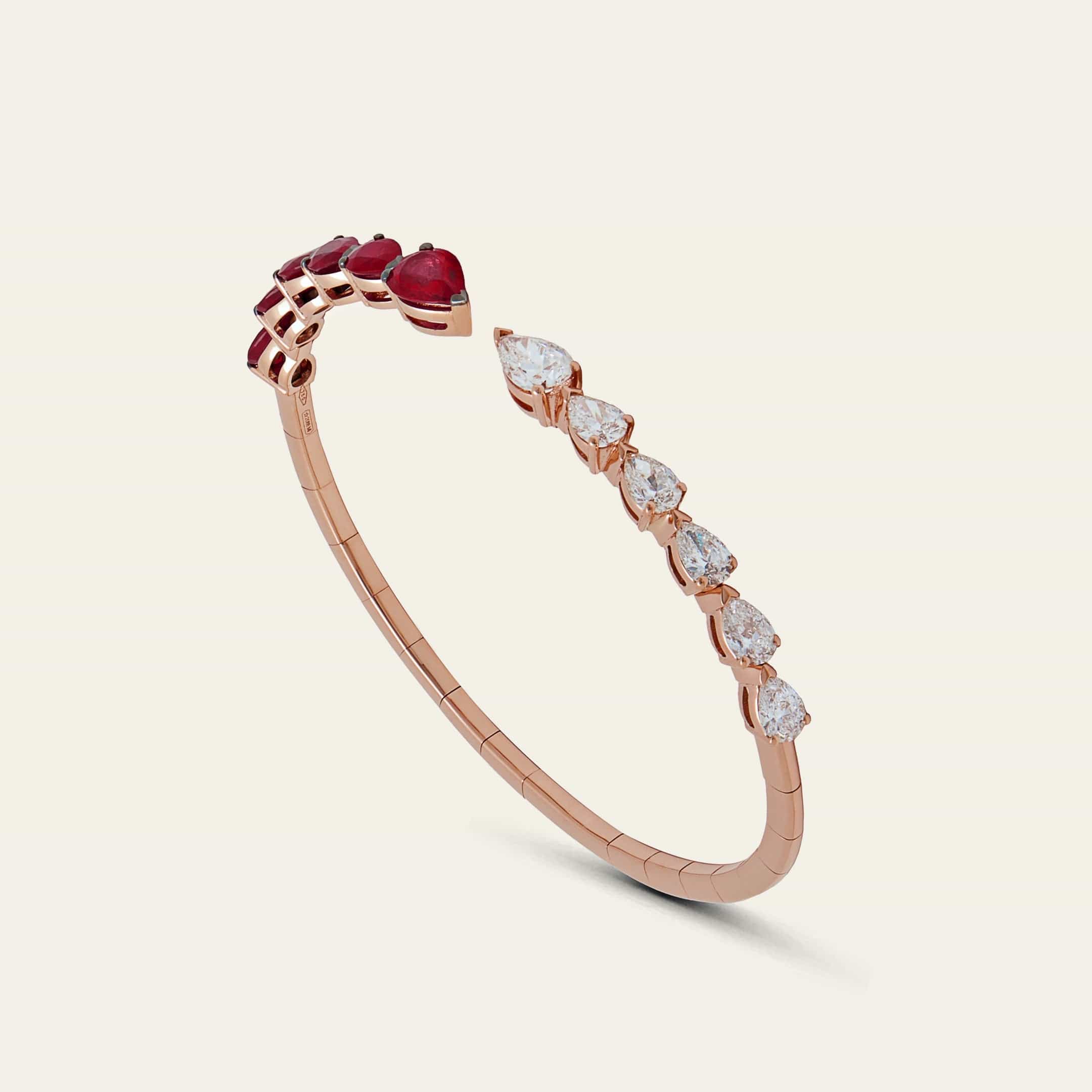 Pear-Shaped Diamond and Ruby Cuff Bracelet - Image 3