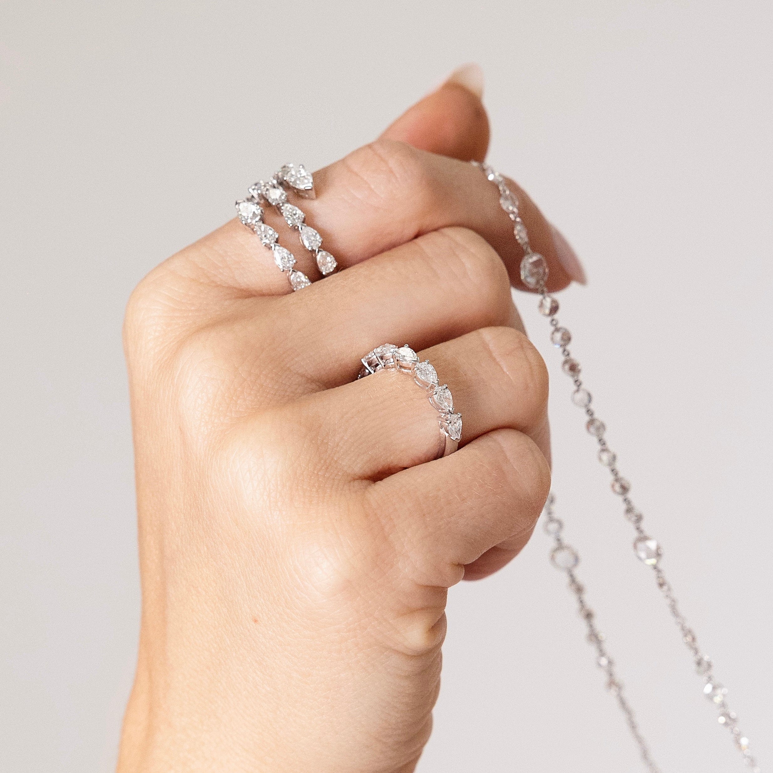 Pear-Shaped Diamond Half Eternity Gold Band - Image 7