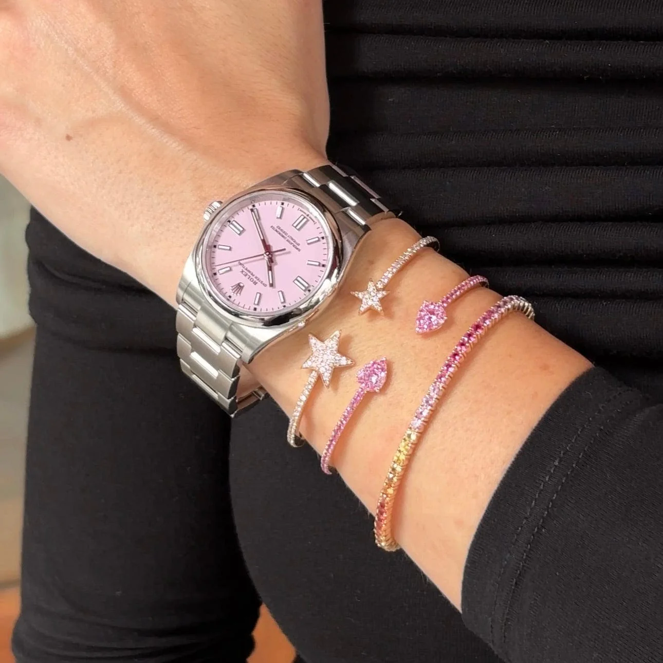 Pink Sapphire Flexible Cuff Bracelet - Image 4
