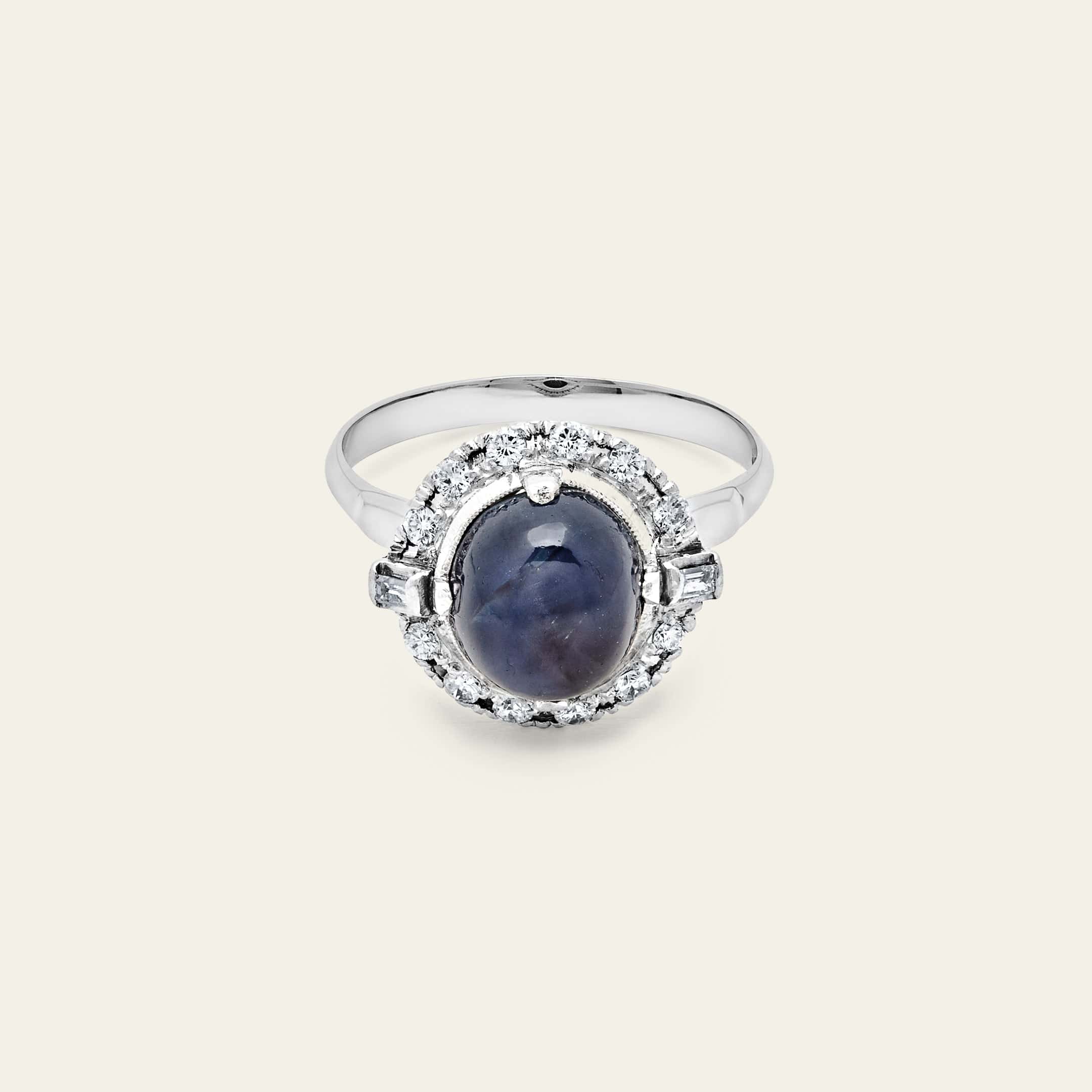 Platinum Antique Sapphire and Diamond Ring - Image 2