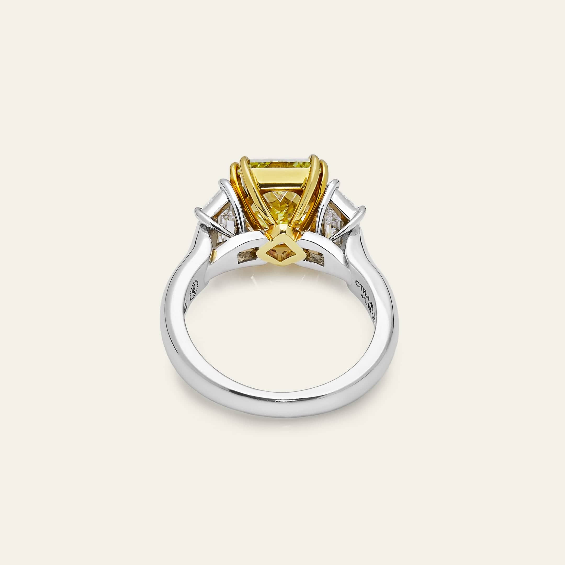 Platinum and Yellow Gold Three Diamond Ring - Image 3
