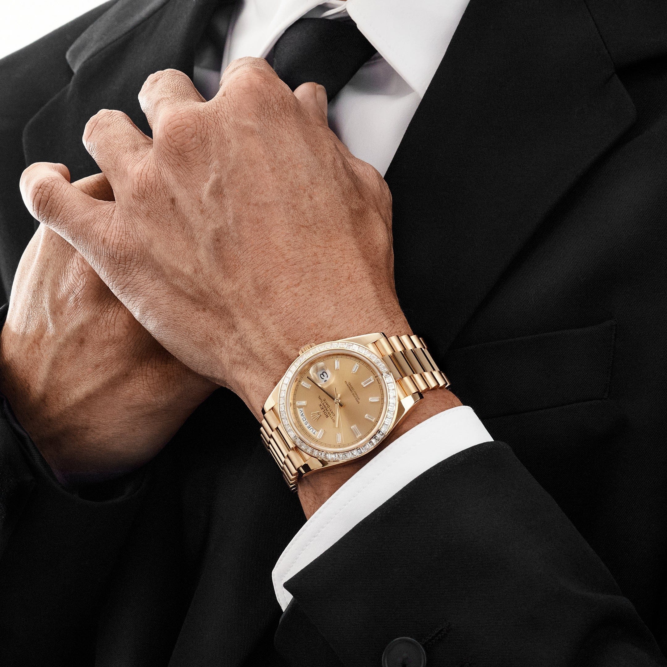 Rolex Day-Date 40 228398TBR Yellow Gold Champagne Diamond Baguette Dial Diamond Baguette Bezel (2020) - Image 3