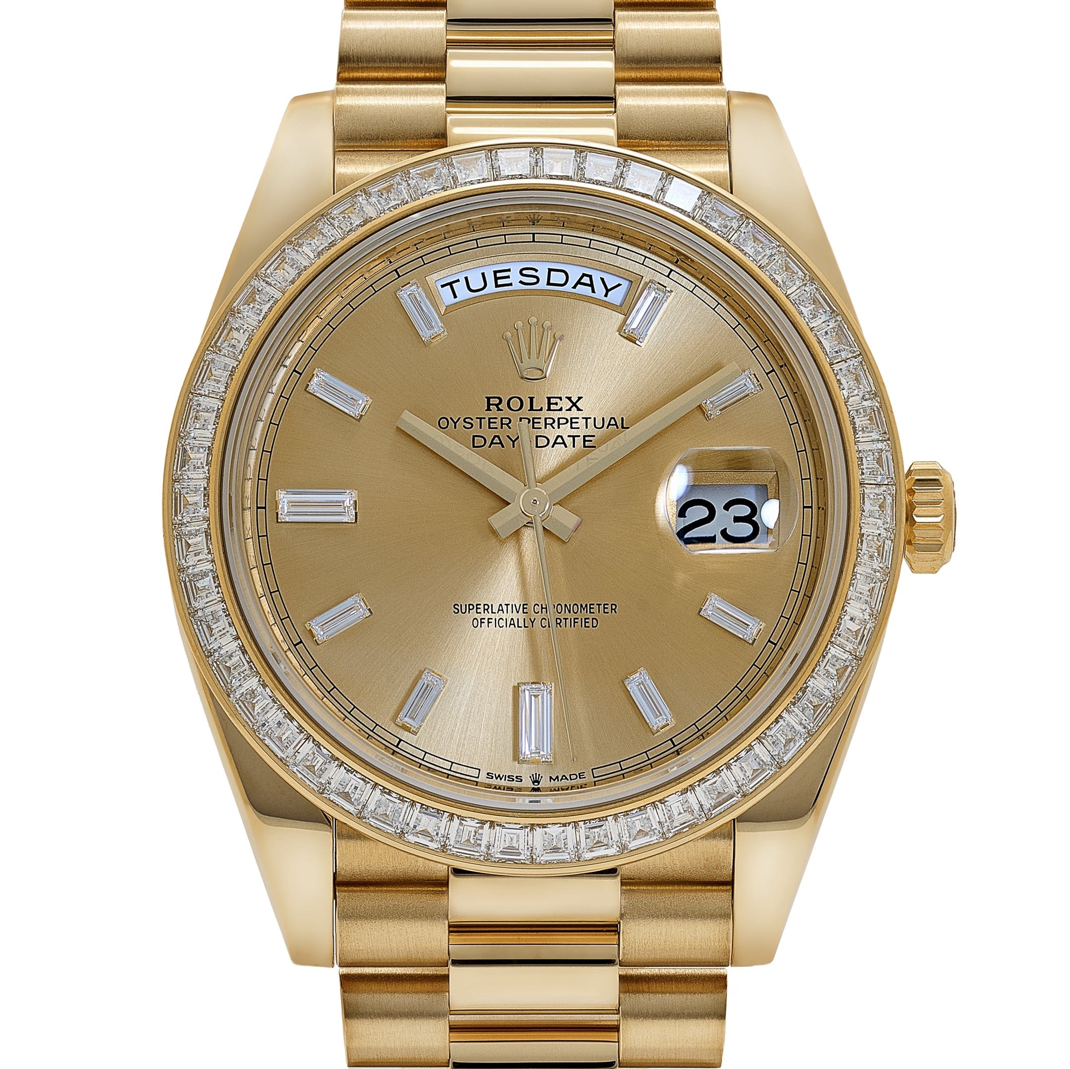 Rolex Day-Date 40 228398TBR Yellow Gold Champagne Diamond Baguette Dial Diamond Baguette Bezel (2020) - Image 4