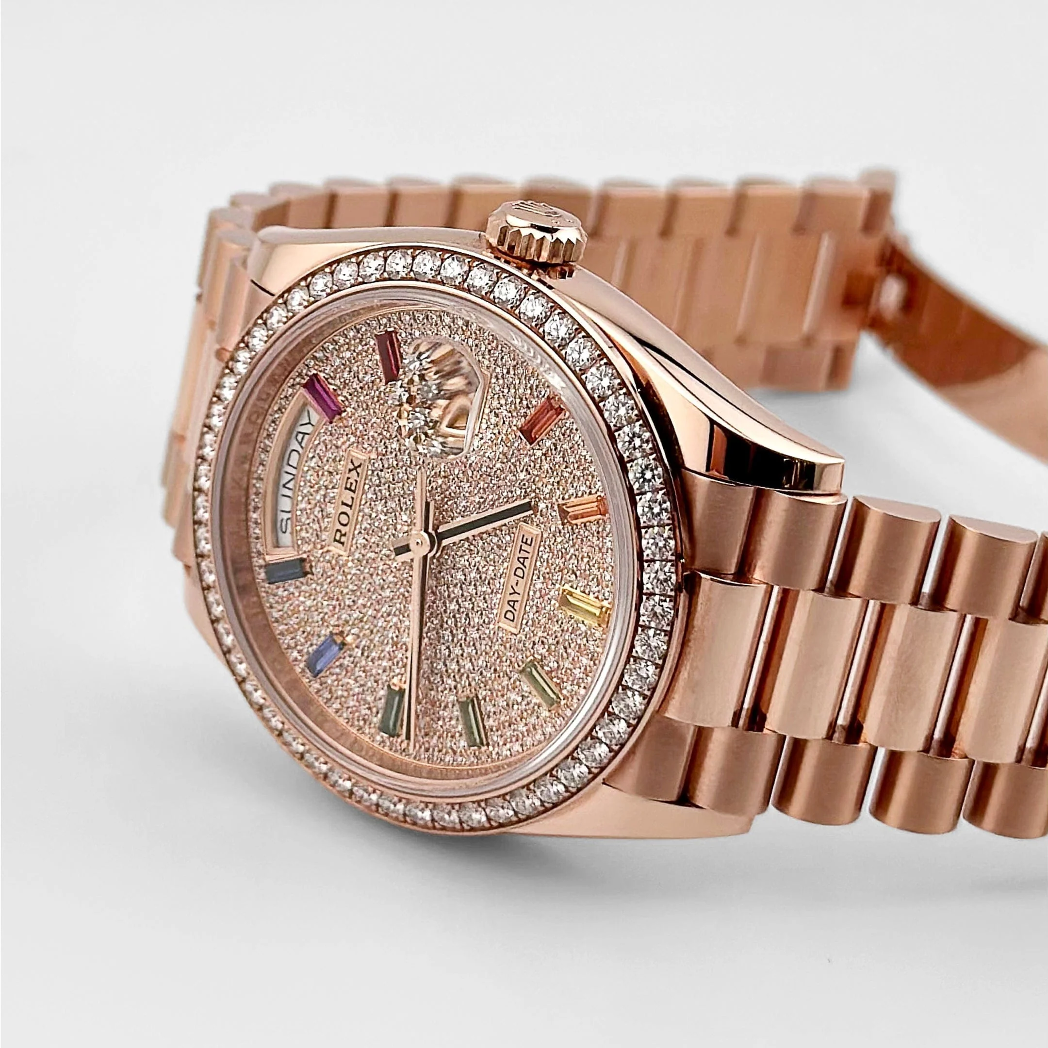 Rolex Day-Date 36 128345RBR Rose Gold Rainbow Diamond Pave Dial Diamond Bezel (2025) - Image 3