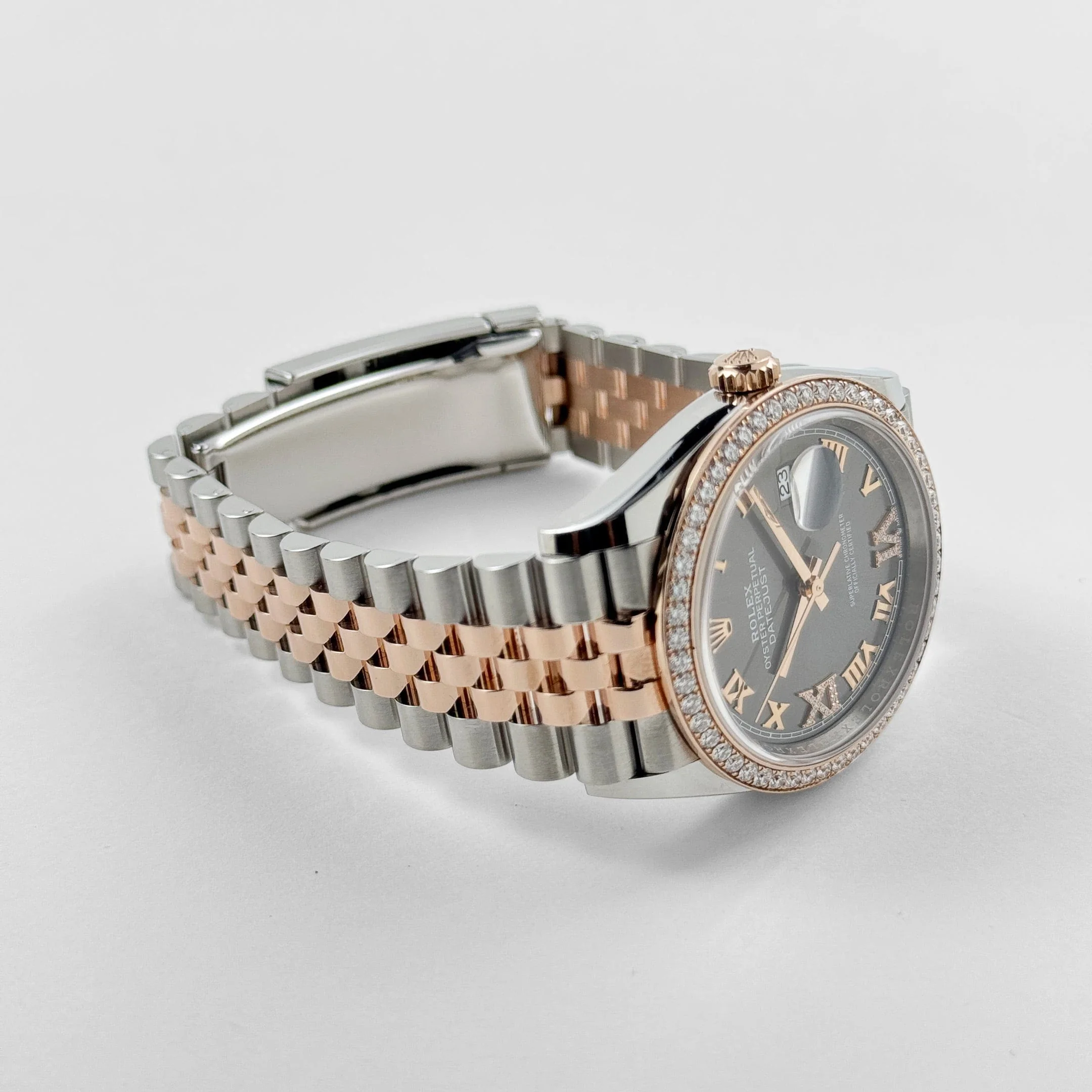 Rolex Datejust 126281RBR Rose Gold Stainless Steel Slate Diamond Dial Diamond Bezel (2025) - Image 11