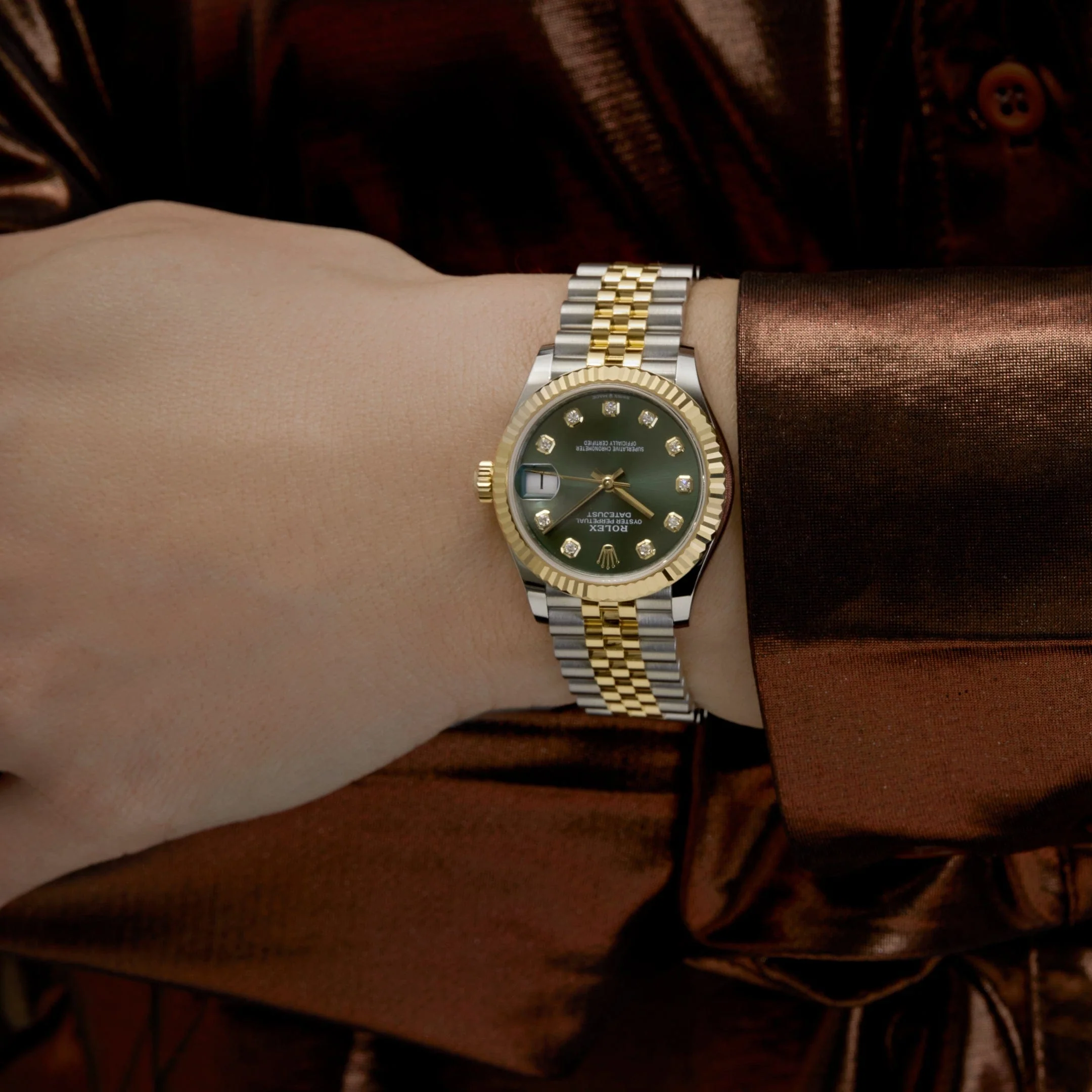 Rolex Datejust 31 278273 'Ladies' Stainless Steel Yellow Gold Olive Green Diamond Dial Jubilee (2026) - Image 2