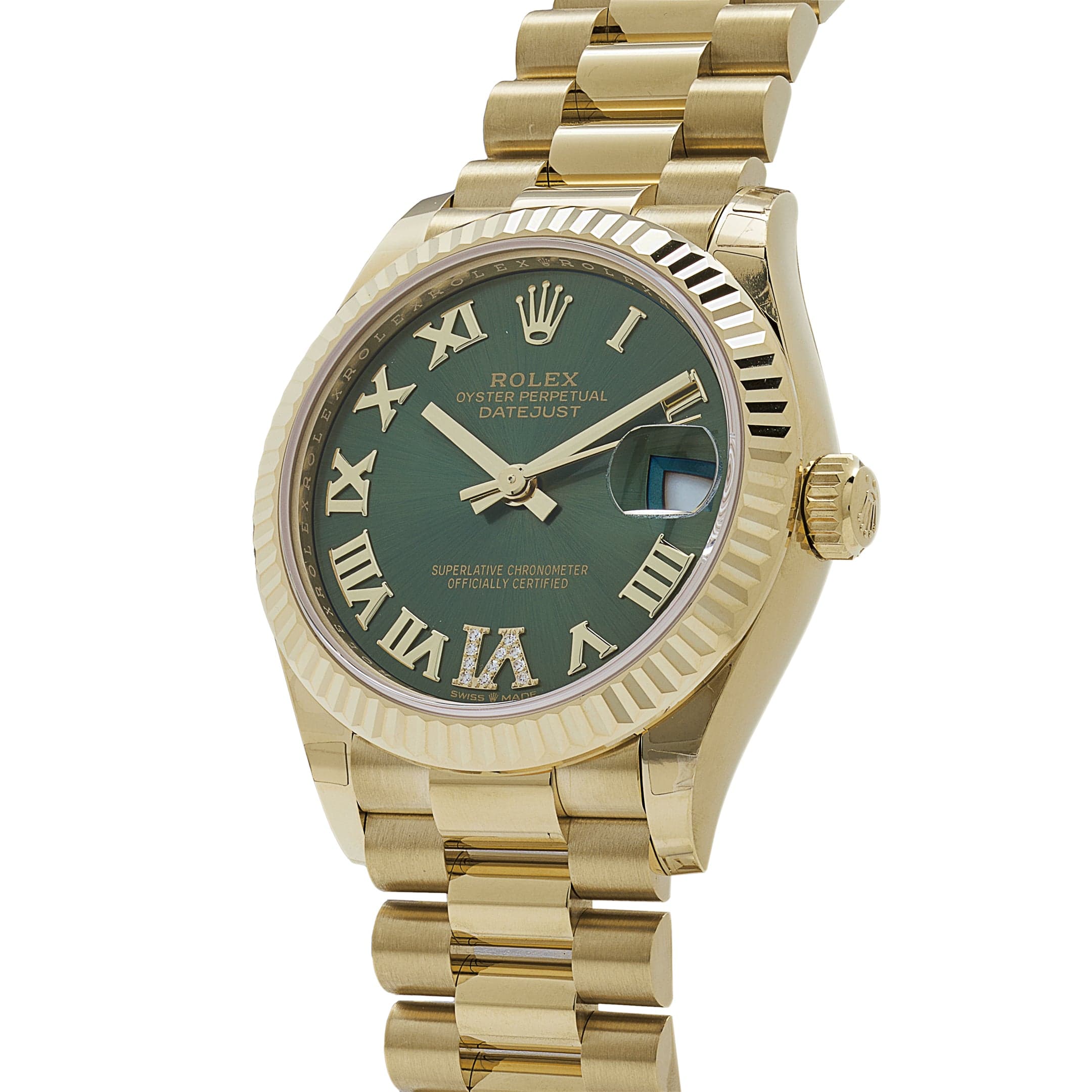 Rolex Datejust 31 278278 'Ladies' Yellow Gold Diamond Green Dial President (2023) - Image 3