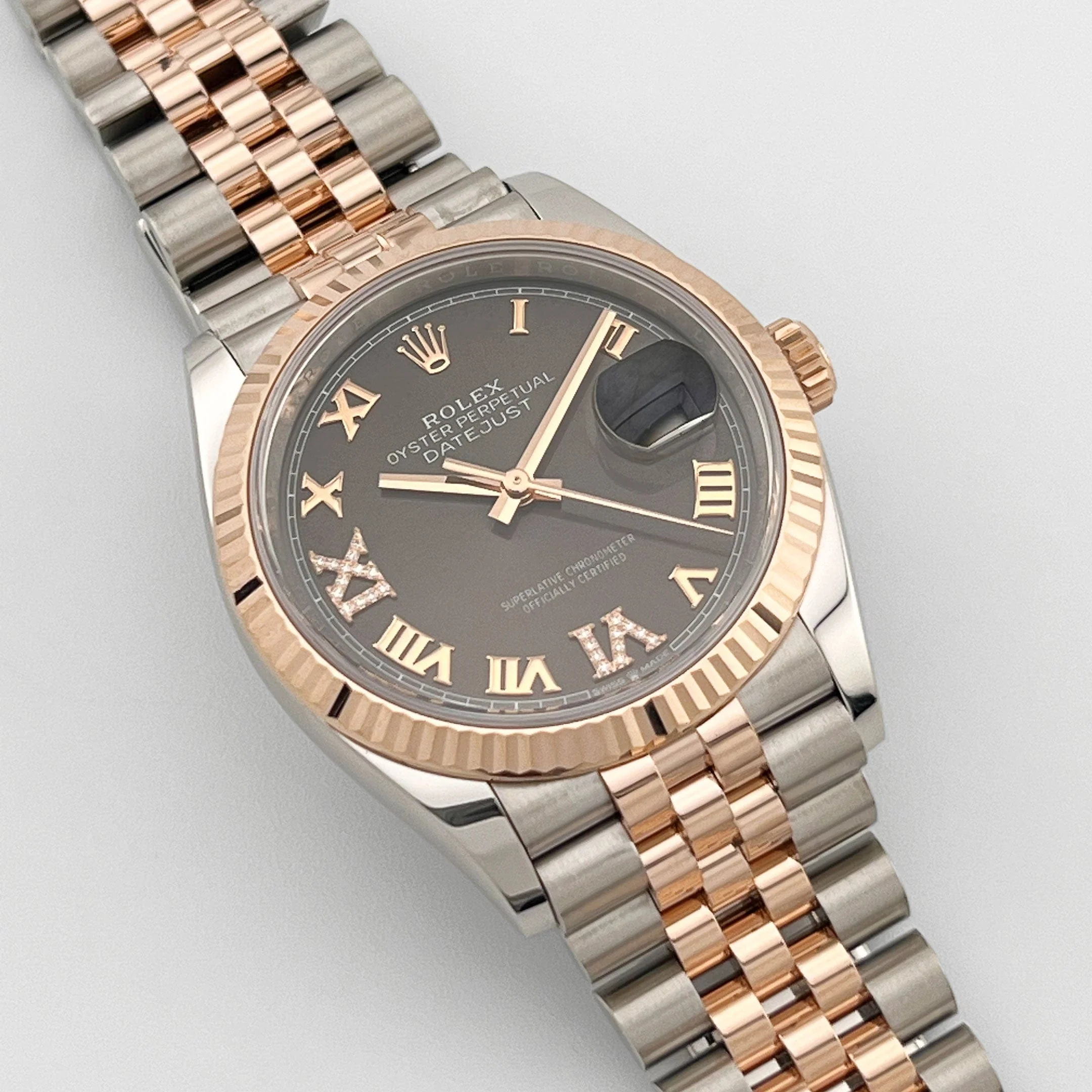 Rolex Datejust 36 126231 Rose Gold Stainless Steel Dark Rhodium Roman Numerals Diamond Dial Jubilee (2020) - Image 2