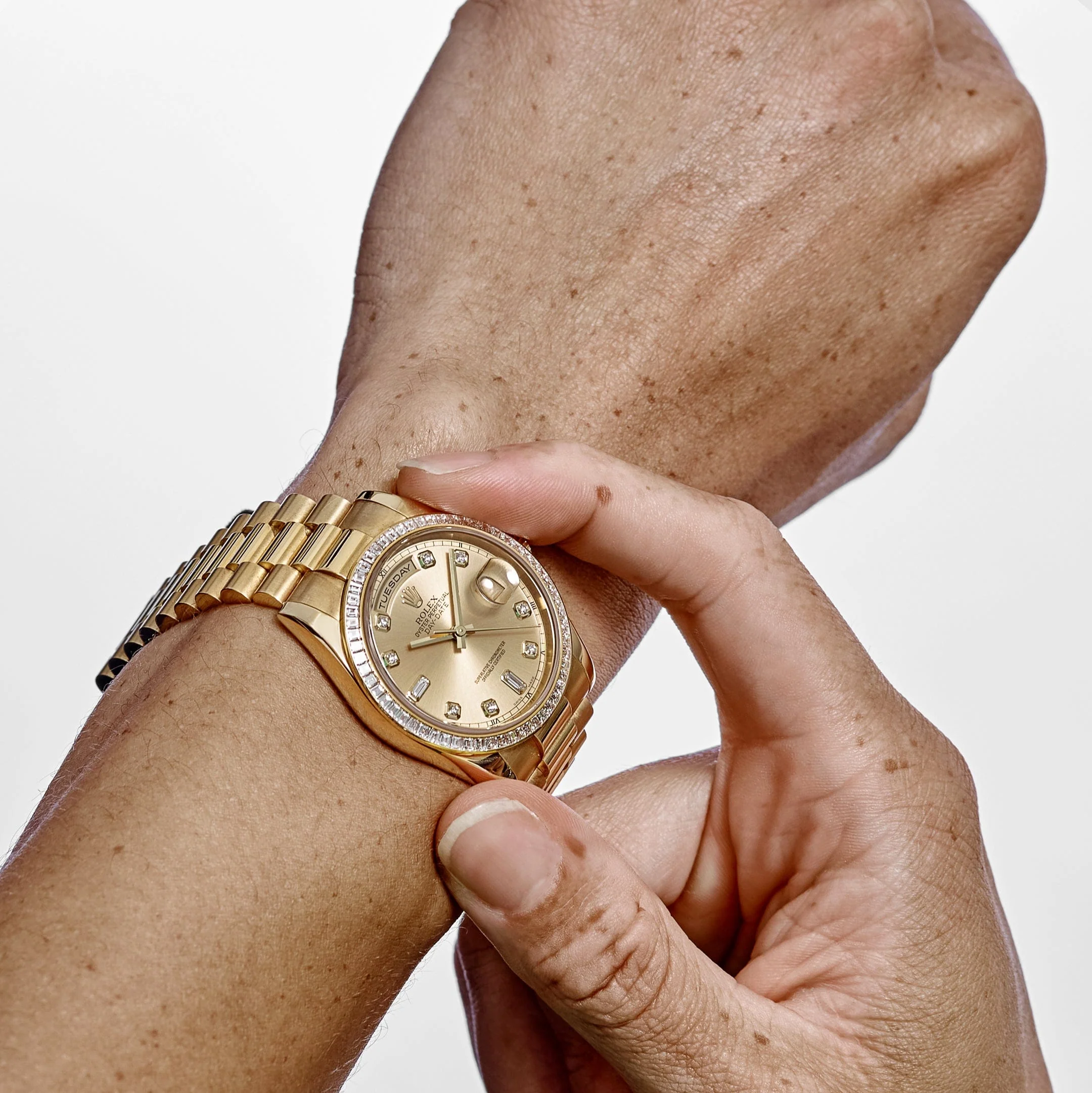 Rolex Day-Date 36 118398BR Yellow Gold Diamond Bezel Champagne Diamond Dial - Image 2