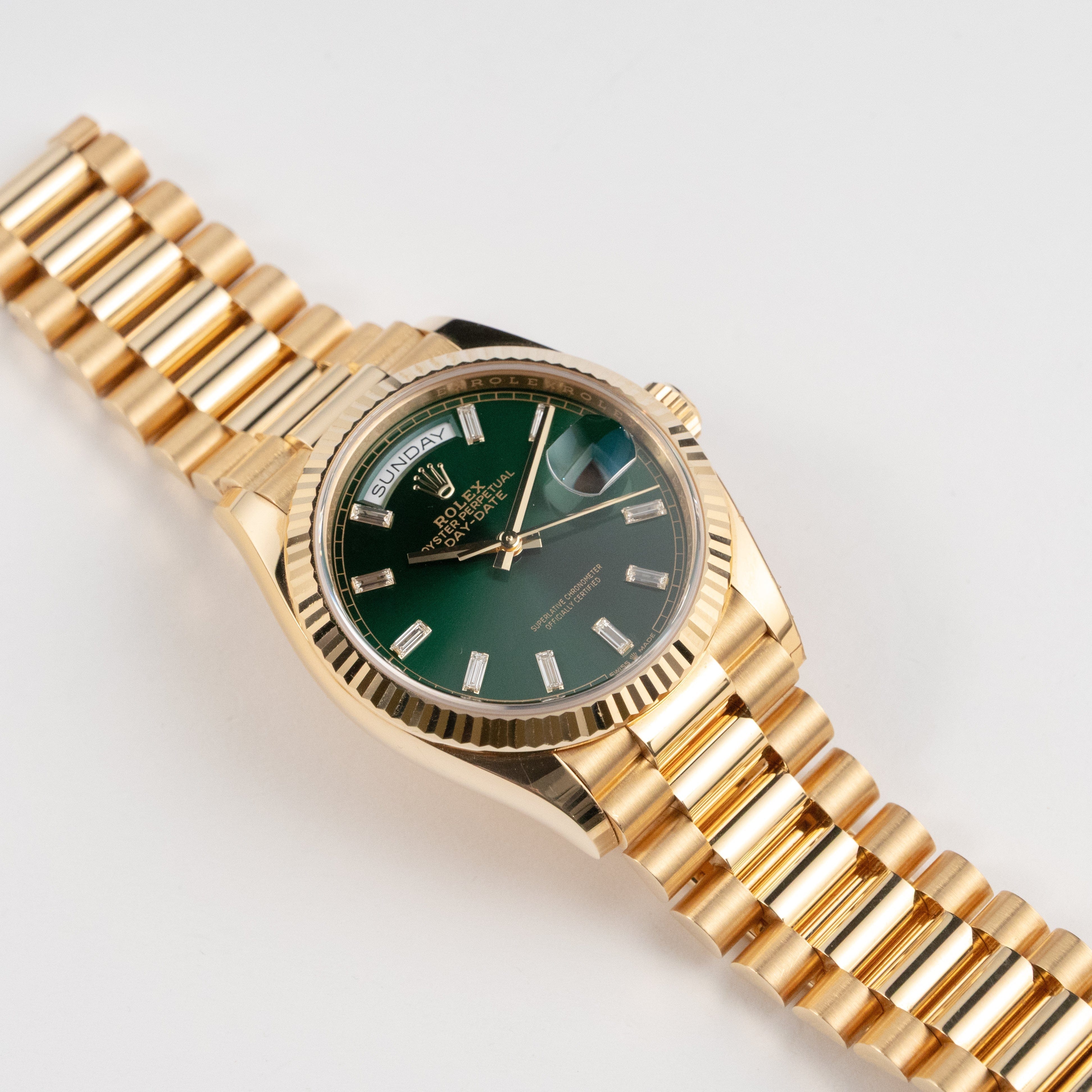 Rolex Day-Date 36 128238 Yellow Gold Green Diamond Baguette Dial (2025) - Image 4