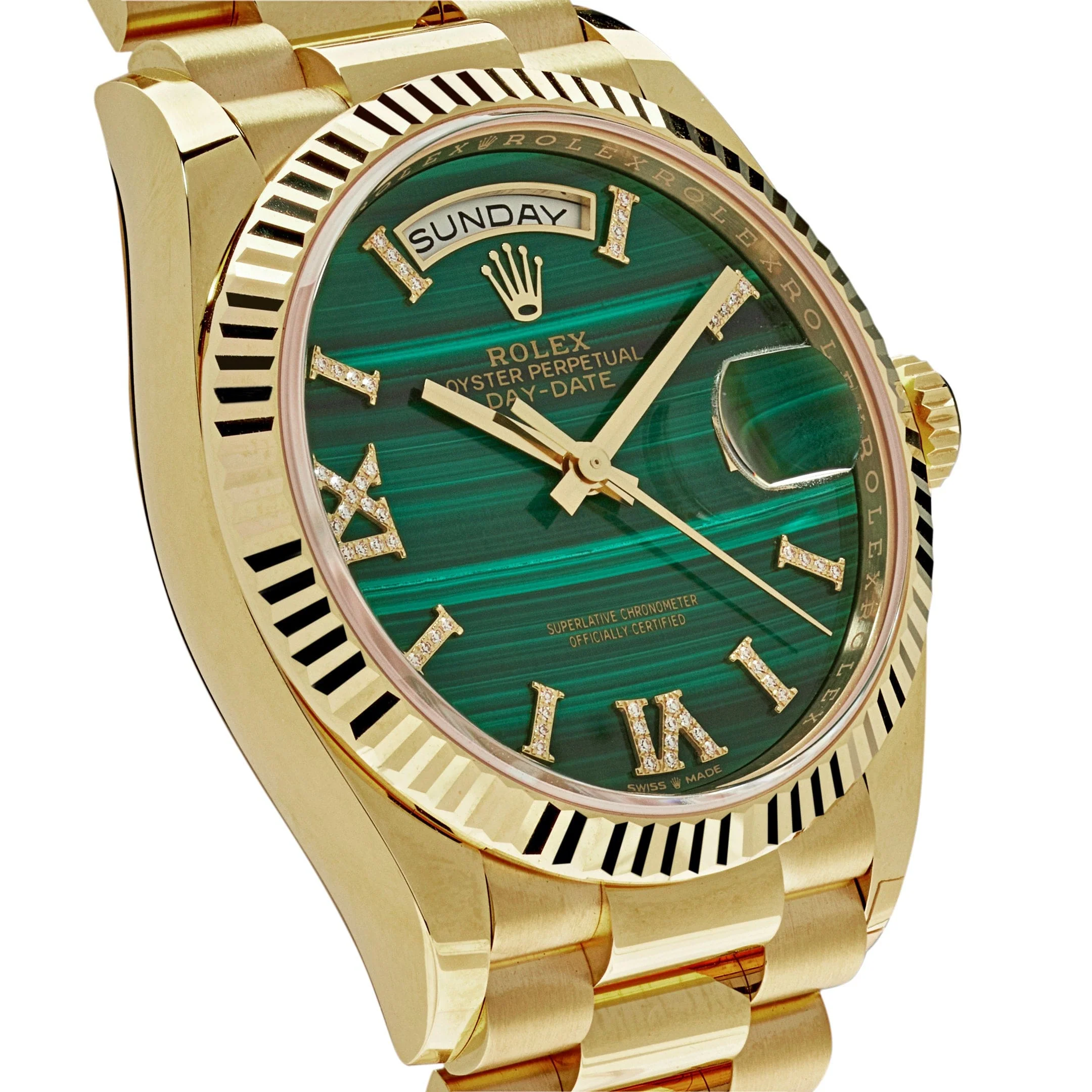 Rolex Day-Date 36 128238 Yellow Gold Green Malachite Roman Diamond Dial - Image 3