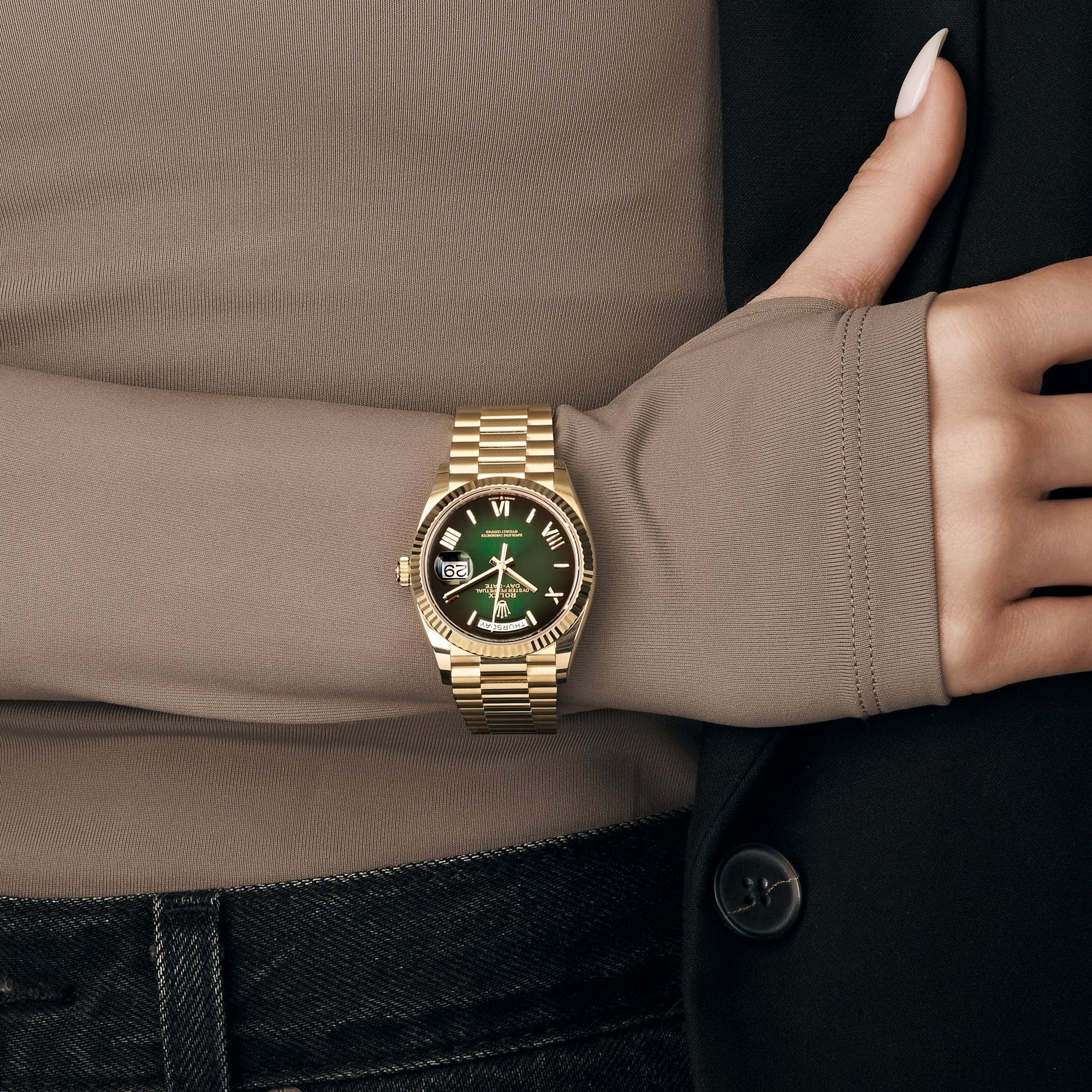 Rolex Day-Date 36 128238 Yellow Gold Green Ombre Roman Numeral Dial (2025) - Image 2
