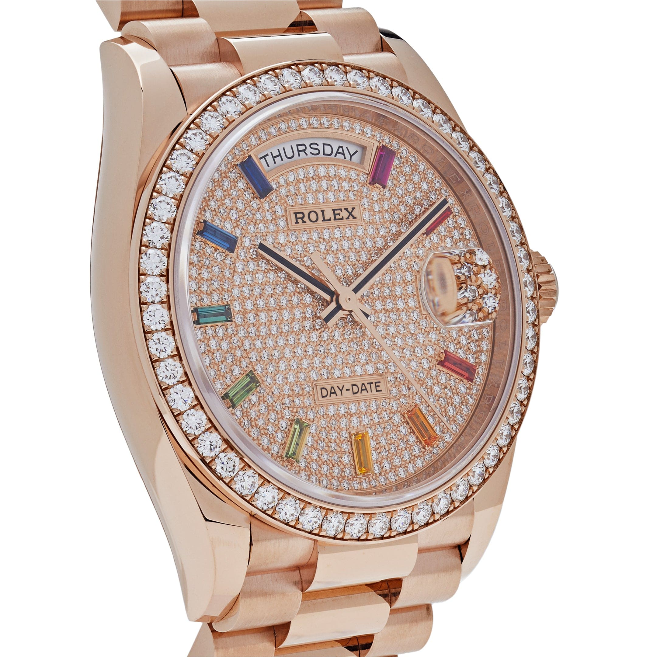 Rolex Day-Date 36 128345RBR Rose Gold Rainbow Diamond Pave Dial (2021) - Image 3