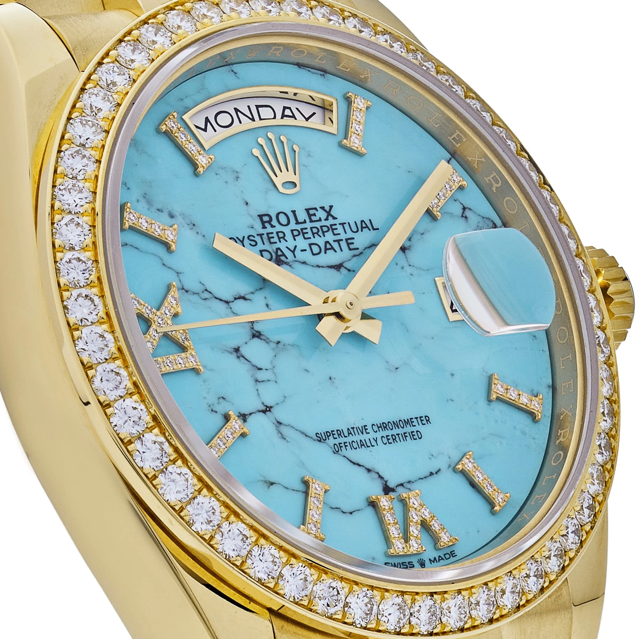 Rolex Day-Date 36 128348RBR Yellow Gold Diamond Bezel Turquoise Diamond Dial - Image 6