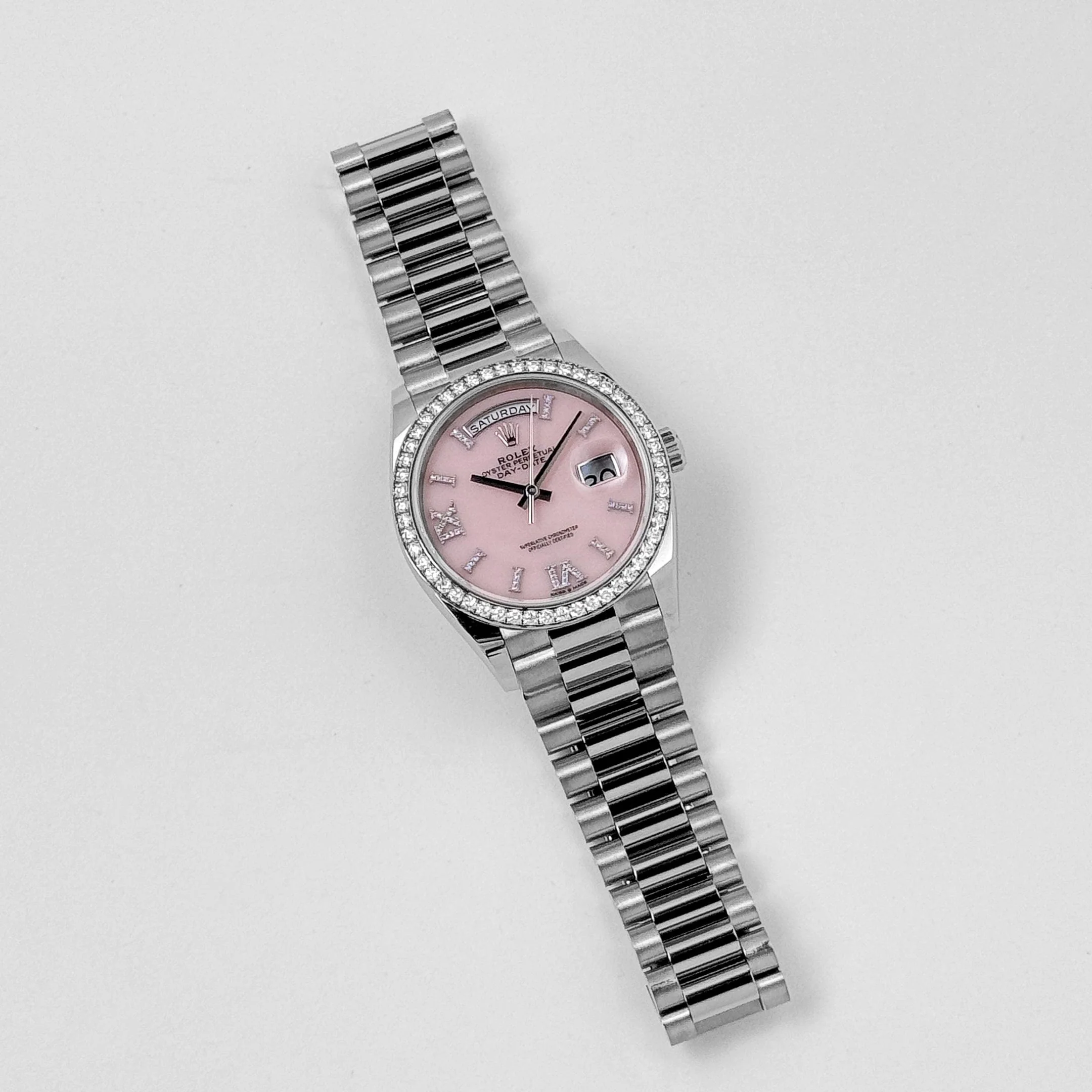 Rolex Day-Date 36 128349RBR White Gold Diamond Bezel Pink Diamond Dial (2020) - Image 3