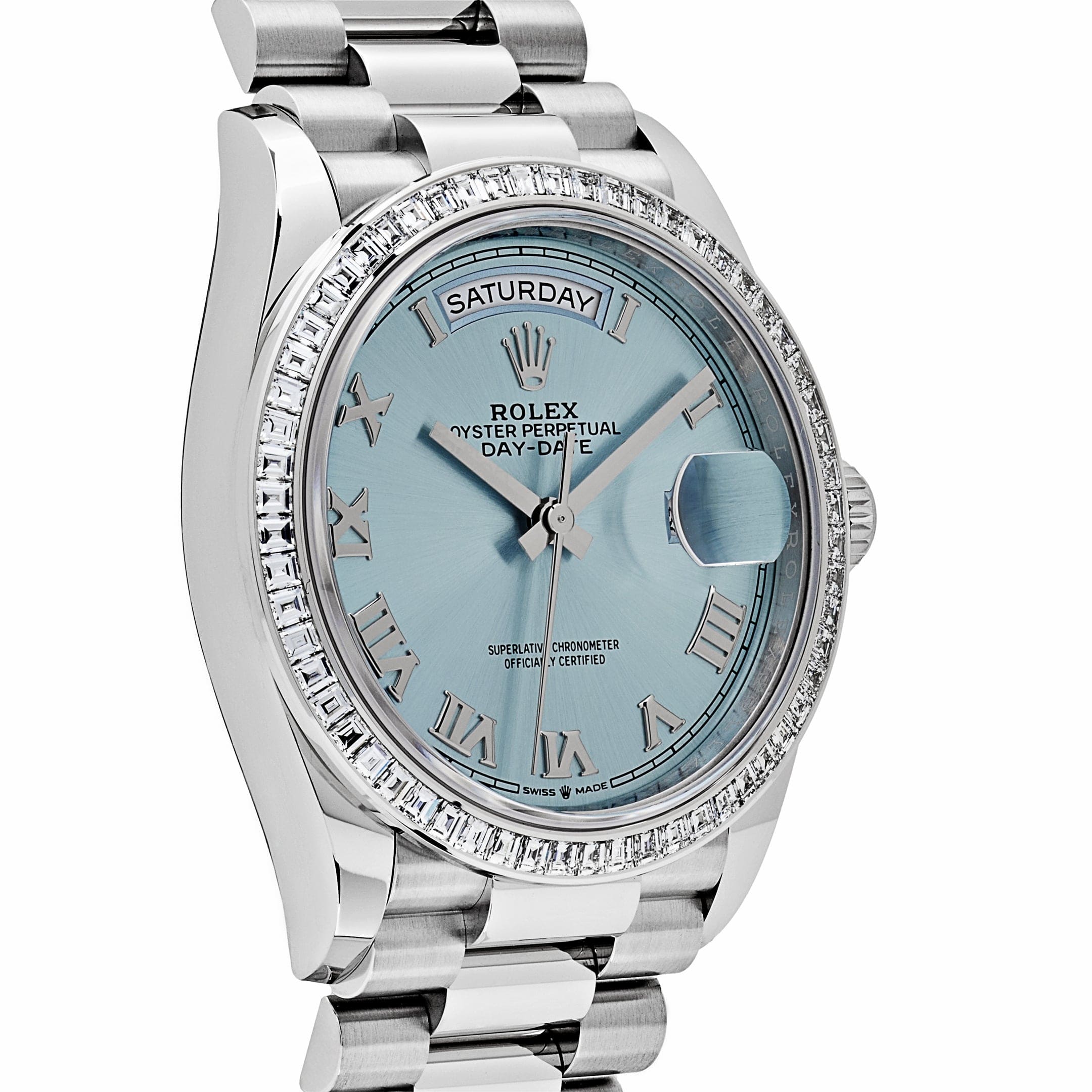 Rolex Day-Date 36 128396TBR Platinum Ice Blue Dial Diamond Bezel (2024) - Image 3